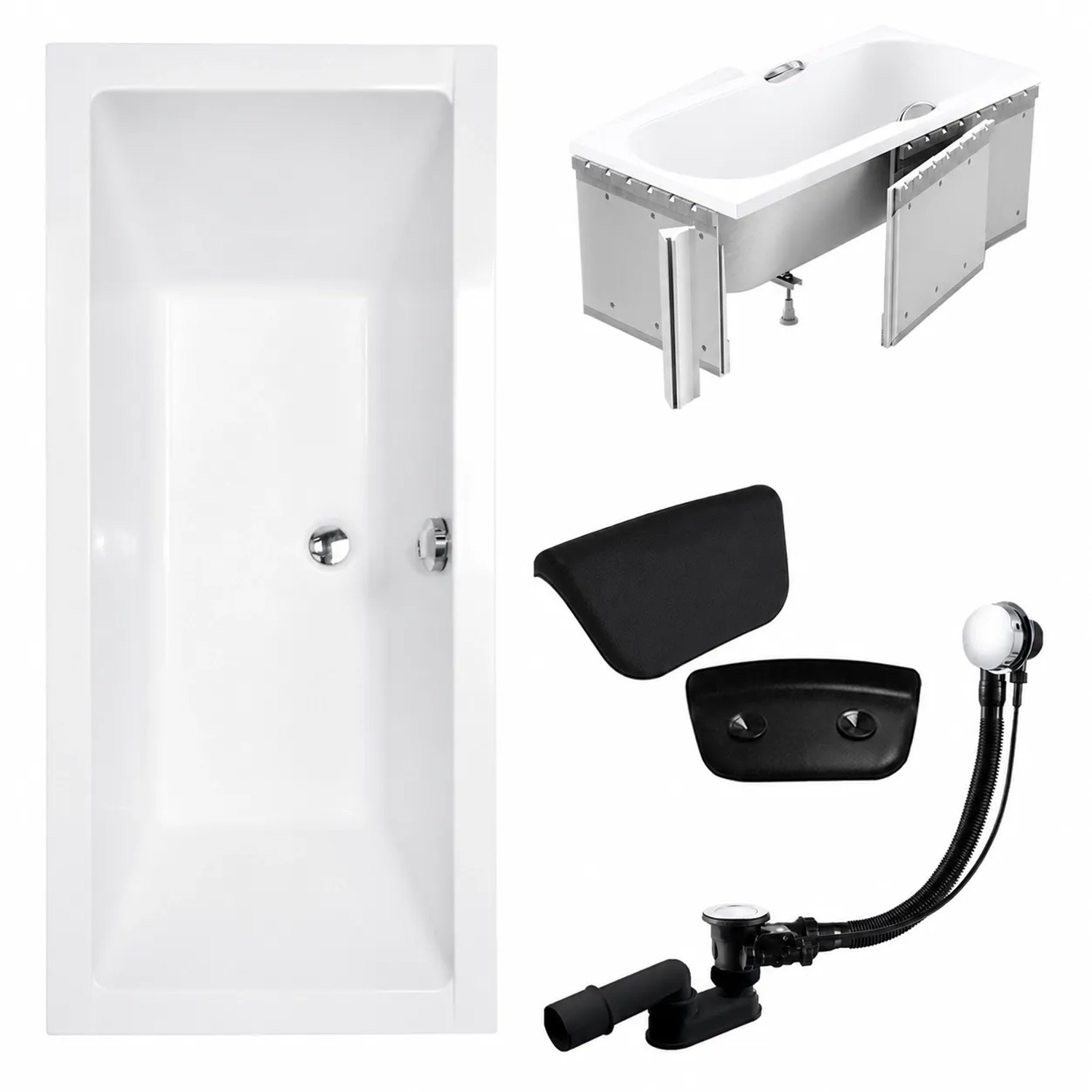 KOLMAN Badewanne Rechteck 190 x 90 Cm Mit Styroporverkleidung Mit Kopfstütze KODI Inkl. Ablauf Und Füße