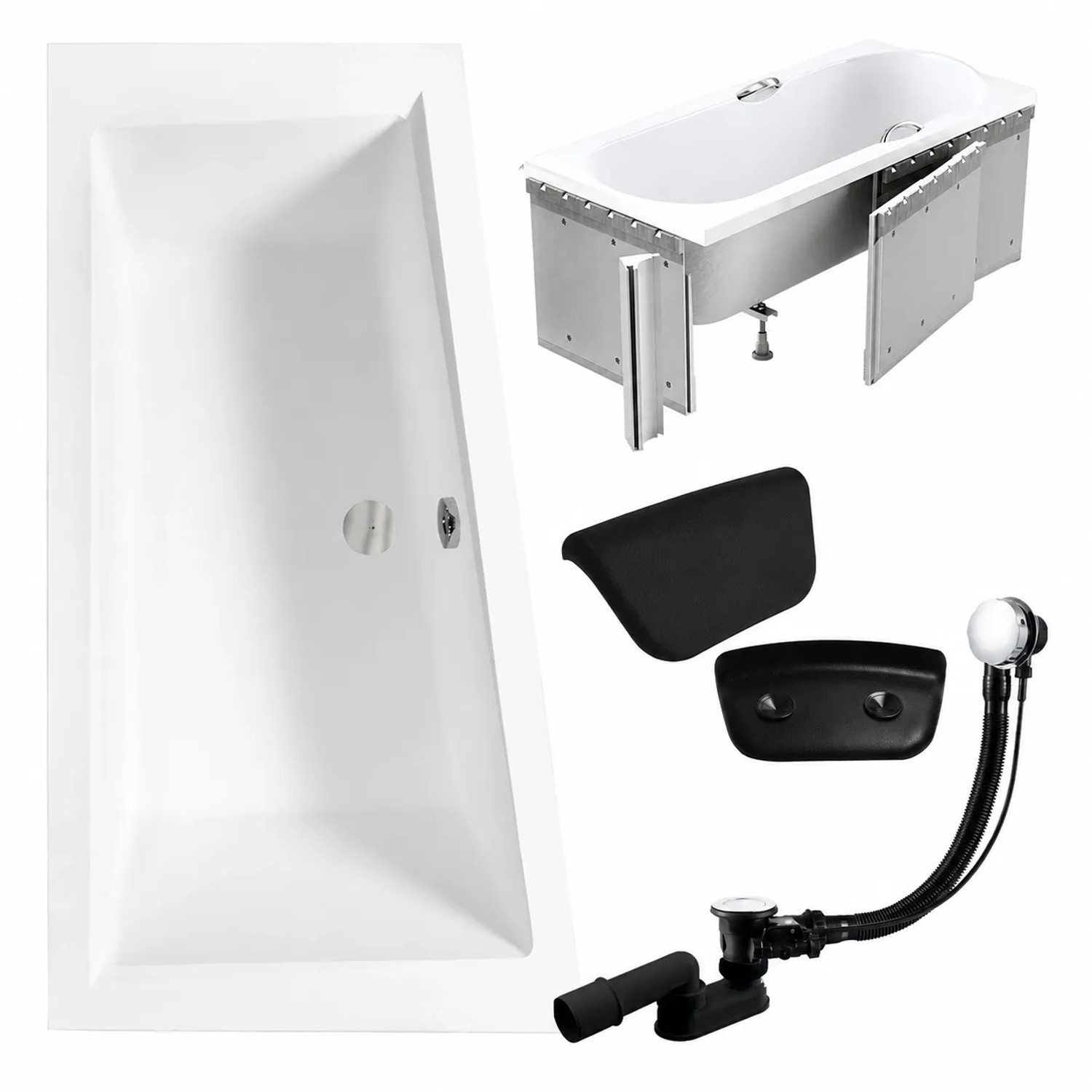 KOLMAN Badewanne Eckwanne Links 160 x 90 Cm Mit Styroporverkleidung Mit Kopfstütze KODI Inkl. Ablauf Und Füße