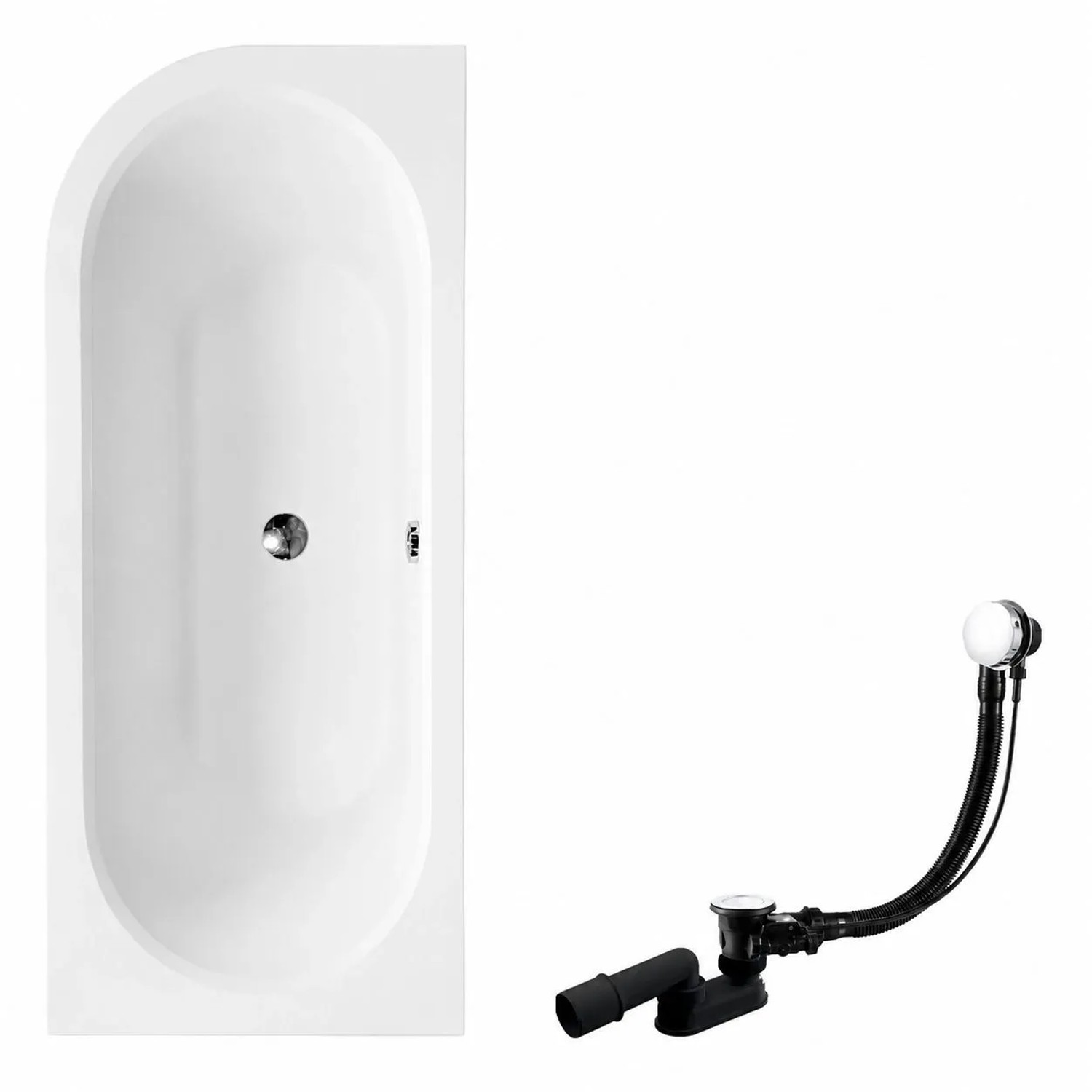 KOLMAN Badewanne Eckwanne 160 x 75 Cm Rechts Mit Bambus Badewannenablage Mit Kopfstütze KODI Inkl. Ablauf Und Füße