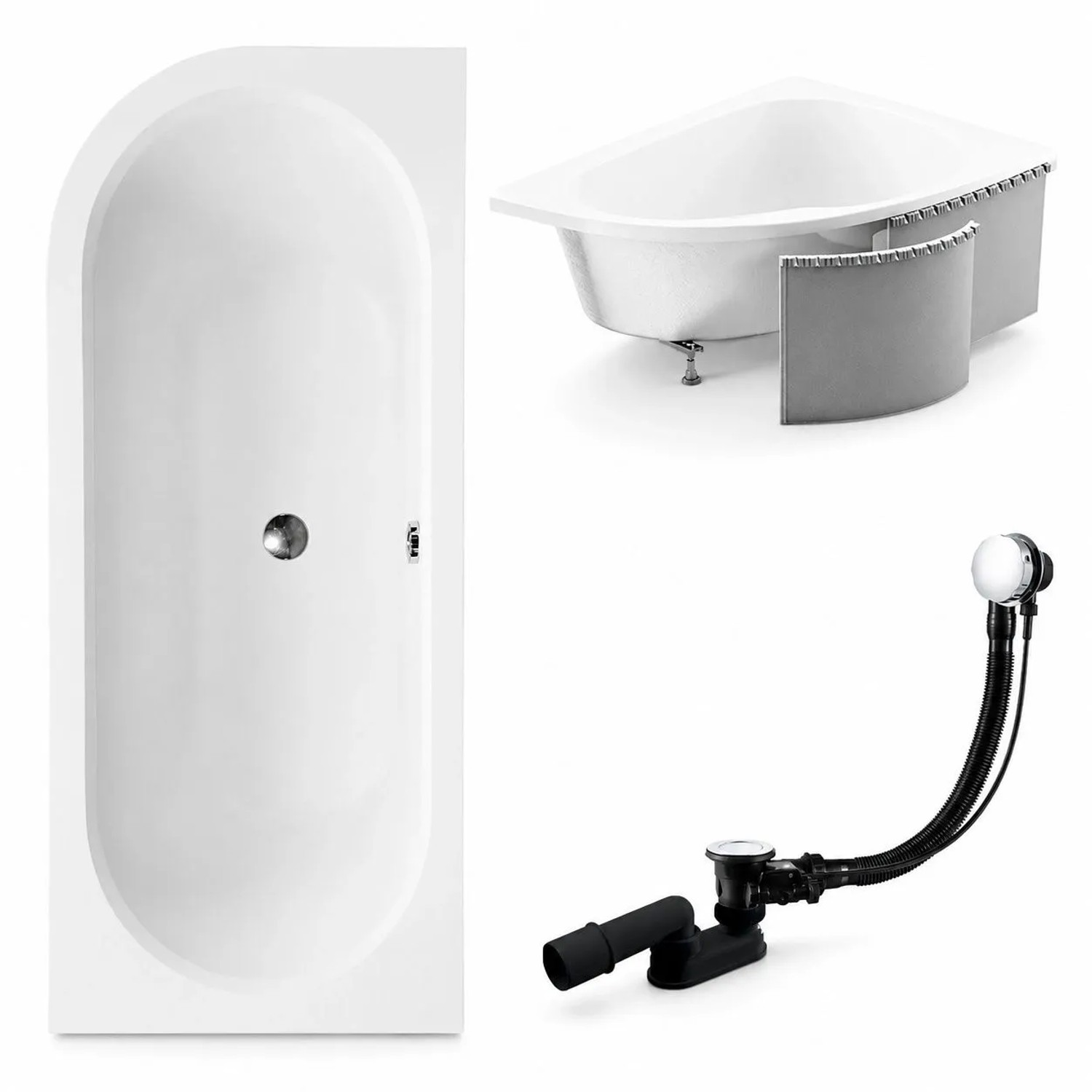 KOLMAN Badewanne Eckwanne 170 x 75 Cm Rechts Mit Styroporverkleidung Inkl. Ablauf Und Füße