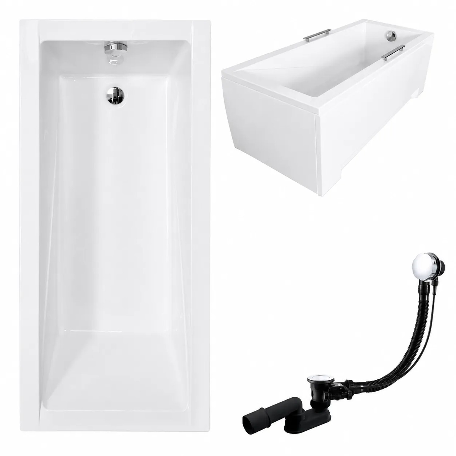 KOLMAN Badewanne Rechteck 130 x 70 Cm Mit Acrylschürze Mit Bambus Badewannenablage Mit Kopfstütze KODI Inkl. Ablauf Und Füße