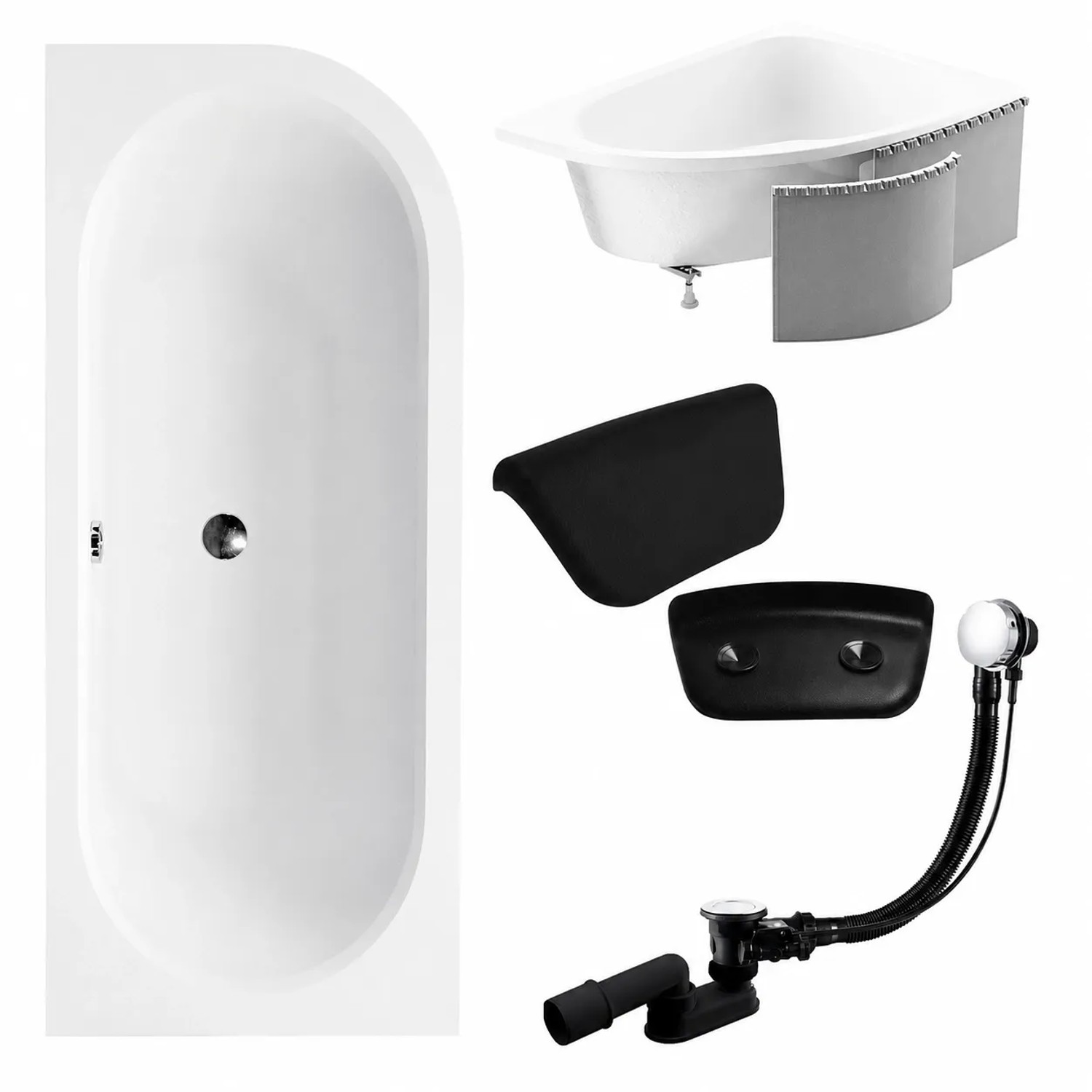 KOLMAN Badewanne Eckwanne 170 x 75 Cm Links Mit Styroporverkleidung Mit Kopfstütze KODI Inkl. Ablauf Und Füße