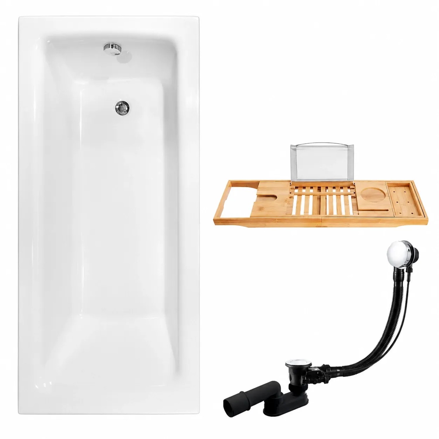 KOLMAN Badewanne Rechteck 120 x 70 Cm Mit Bambus Badewannenablage Inkl. Ablauf Und Füße