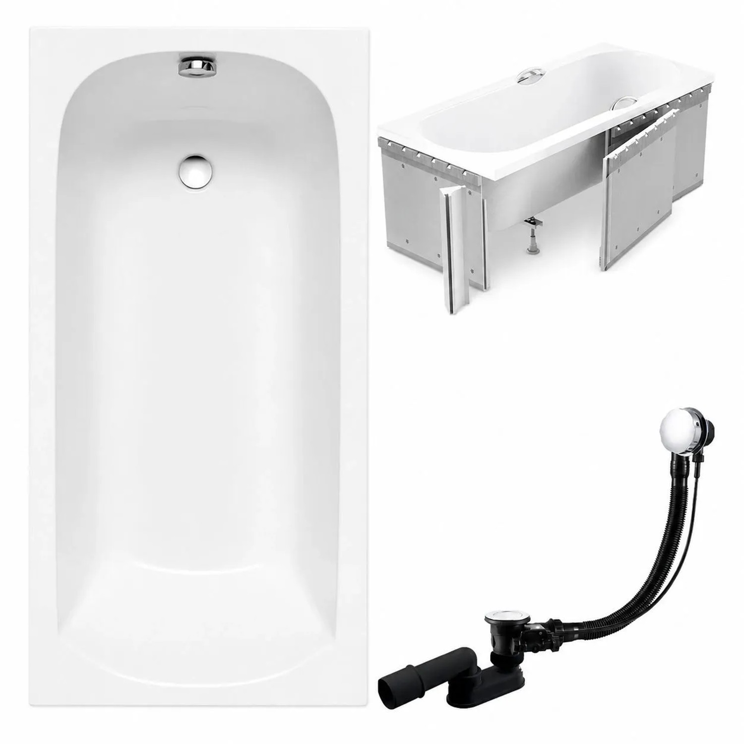 KOLMAN Badewanne Rechteck 130 x 70 Cm Mit Styroporverkleidung Ablage 4Cm Inkl. Ablauf Und Füße