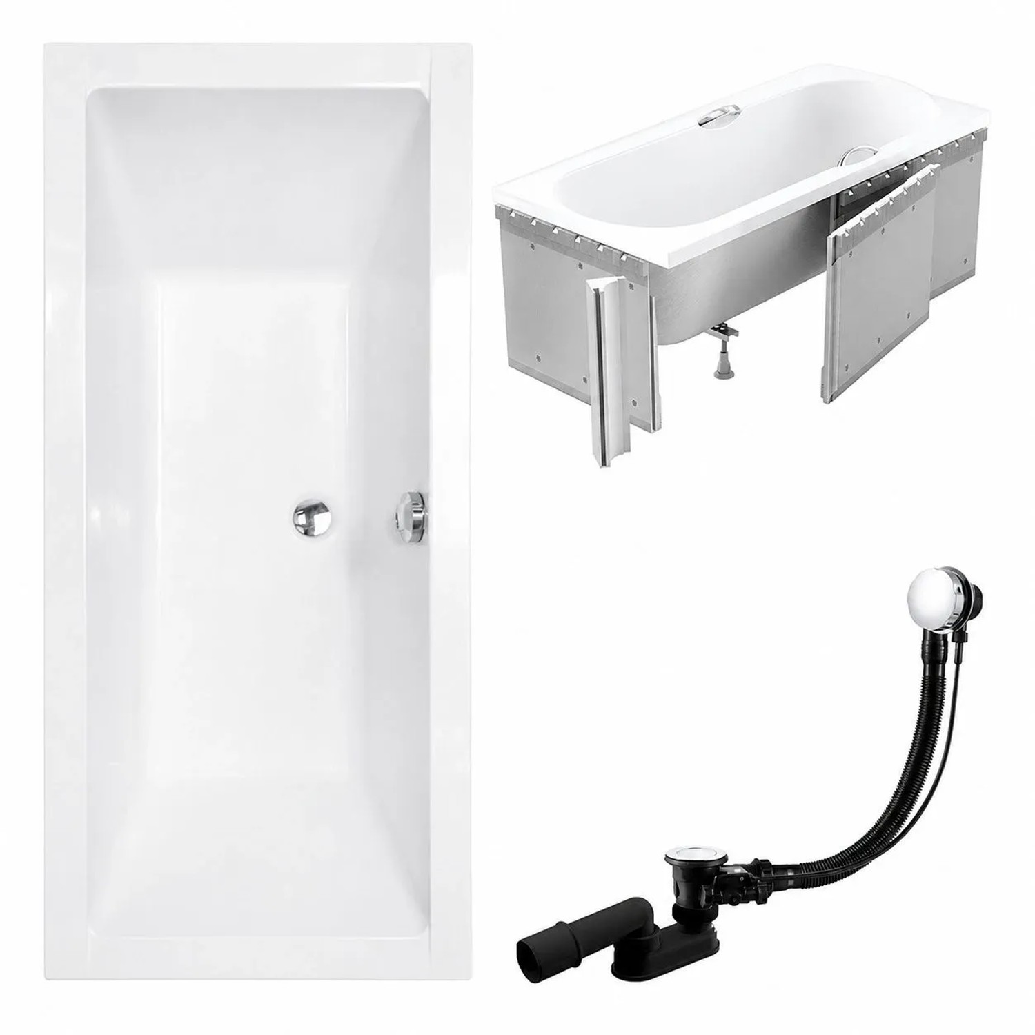 KOLMAN Badewanne Rechteck 155 x 70 Cm Mit Styroporverkleidung Ablage 4Cm Inkl. Ablauf Und Füße