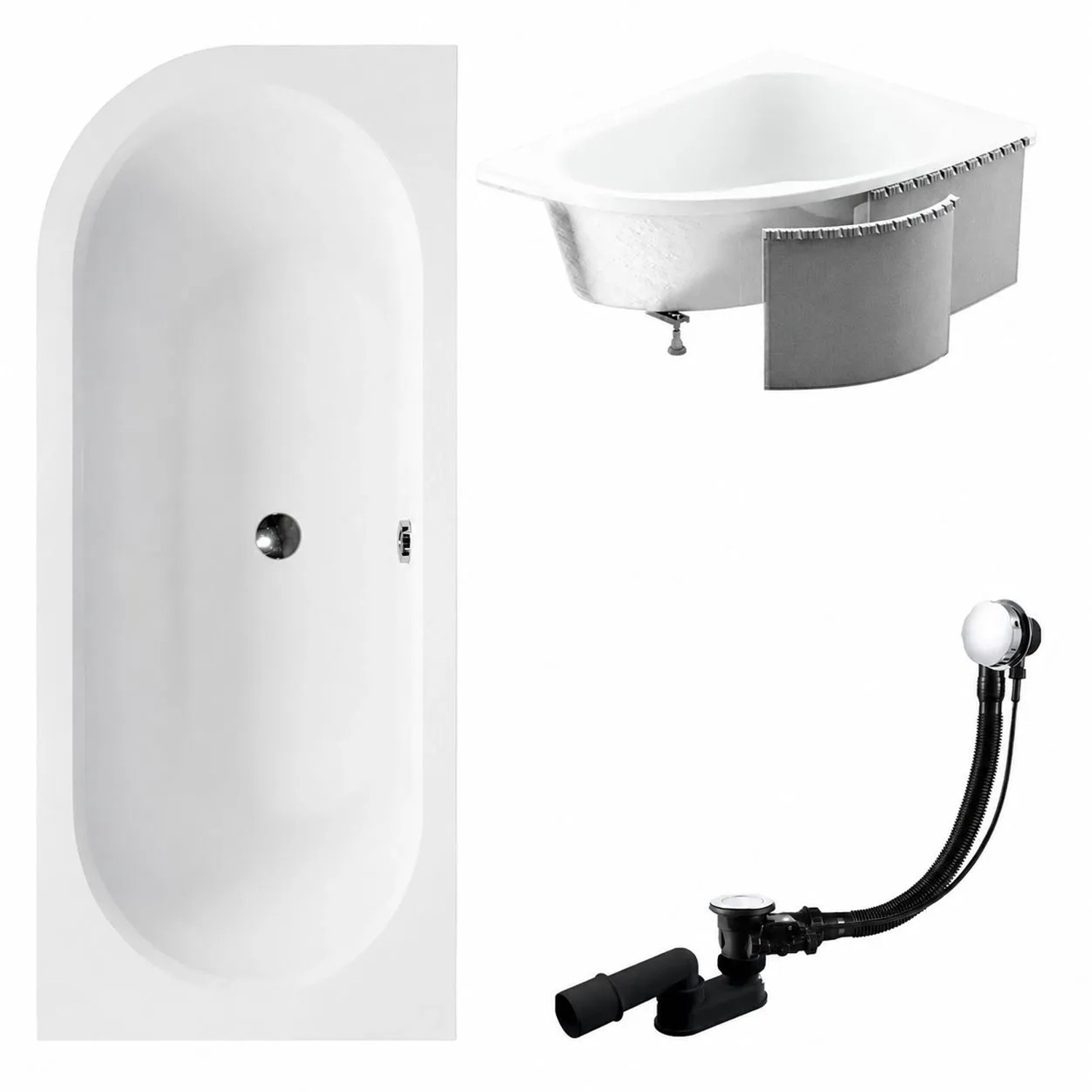 KOLMAN Badewanne Eckwanne 160 x 75 Cm Rechts Mit Styroporverkleidung Ablage 4Cm Inkl. Ablauf Und Füße