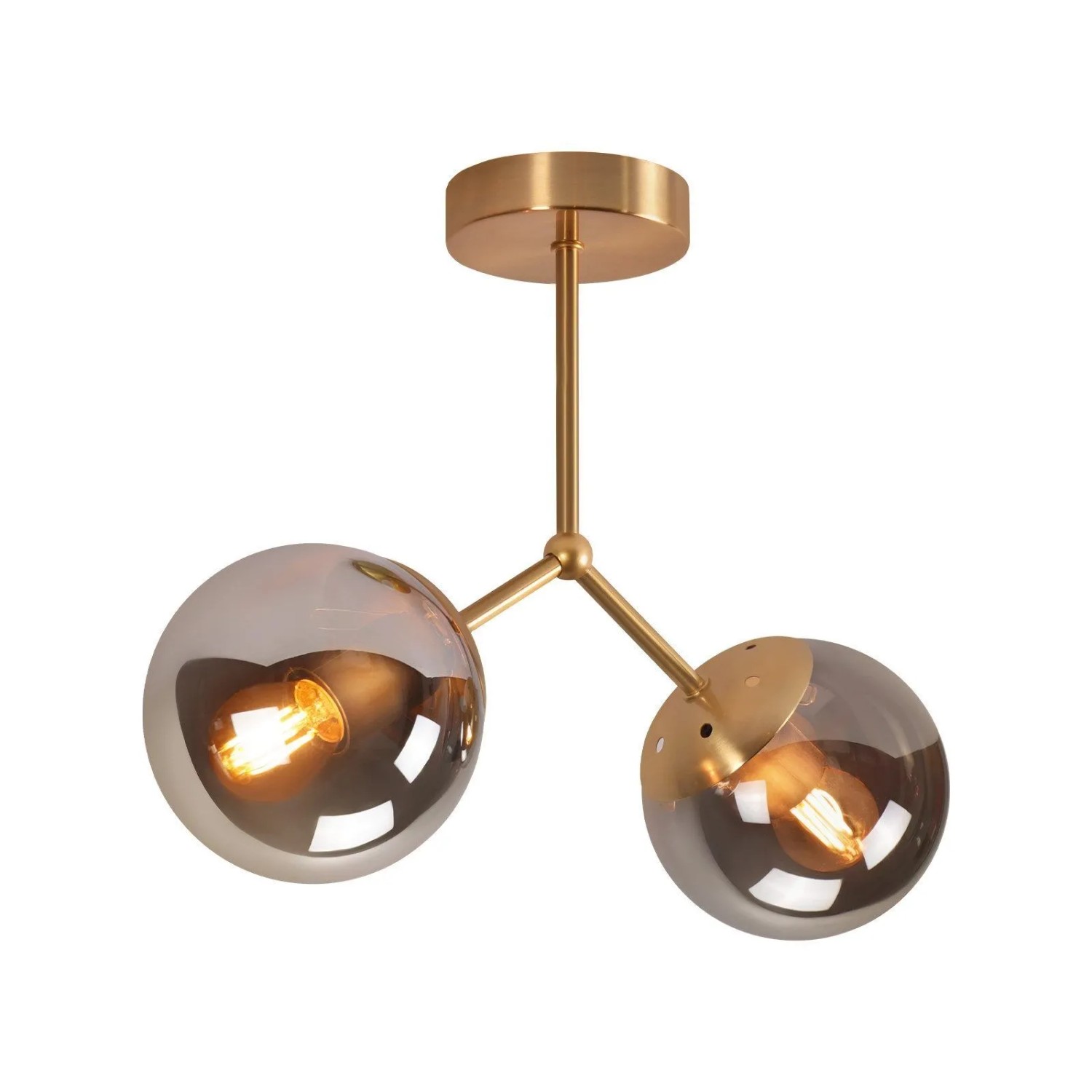 ZMH Deckenleuchte Glas Vintage E27 Gold 2-flammig Industrial Metall Ohne Leuchtmittel