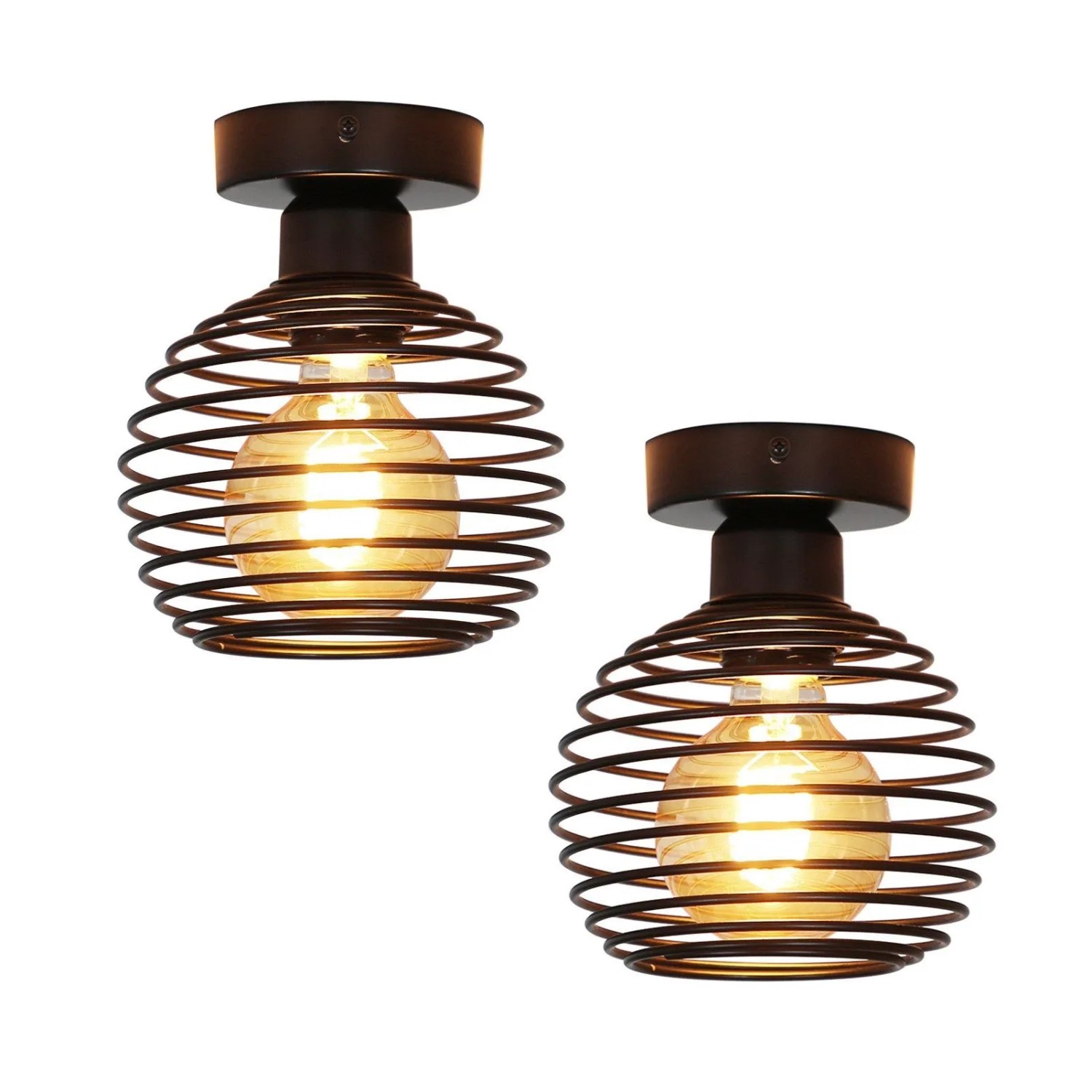 ZMH 2er-Set Deckenleuchte 1-flammig E27 Vintage Schwarz L 16cm Metall Flurlampe