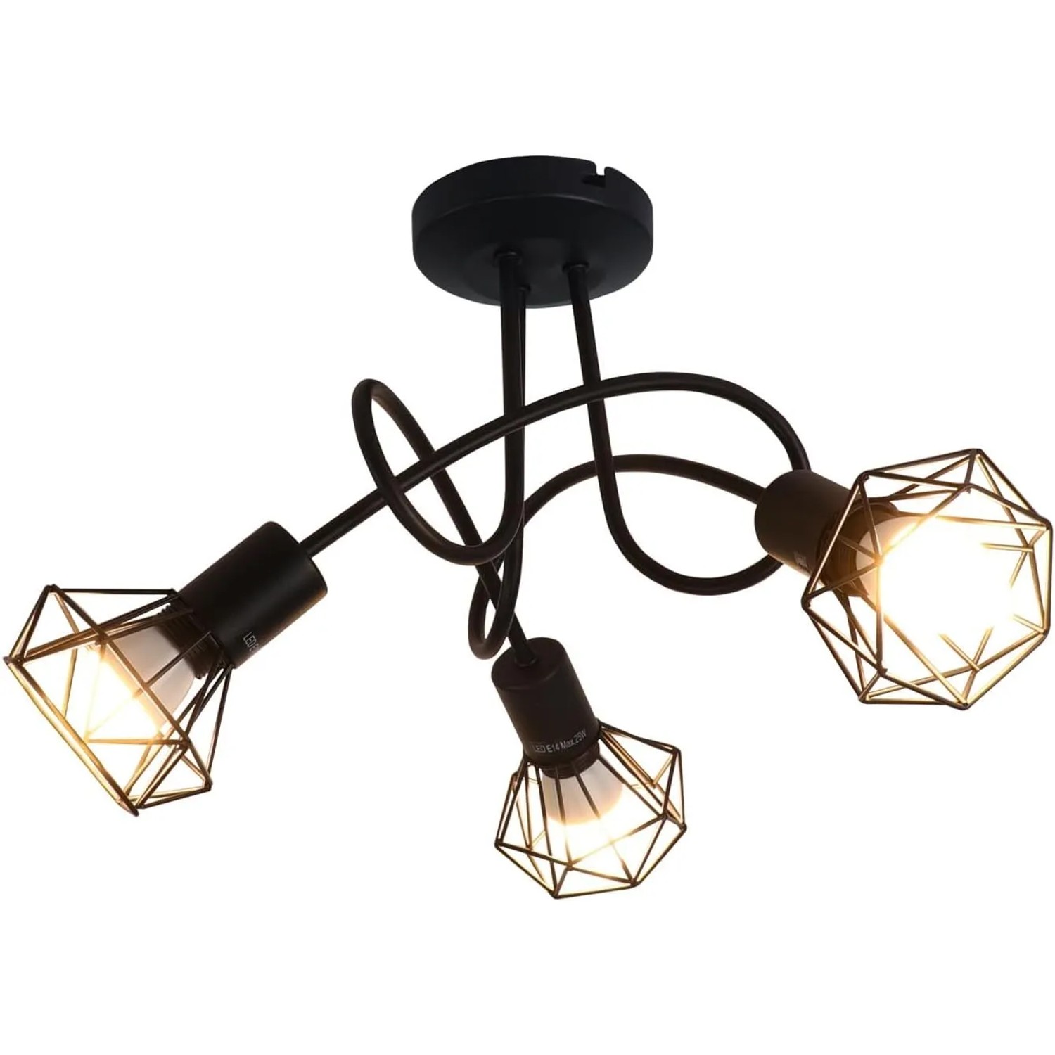 ZMH LED Deckenstrahler Vintage Industrial Schwarz 3-flammig E14
