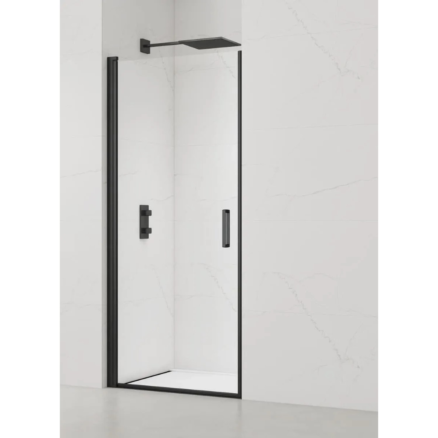 Swiss Aqua Technologies Duschtür Nischentür Walk-In 90CM mit Easy Clean Glas Schwarz