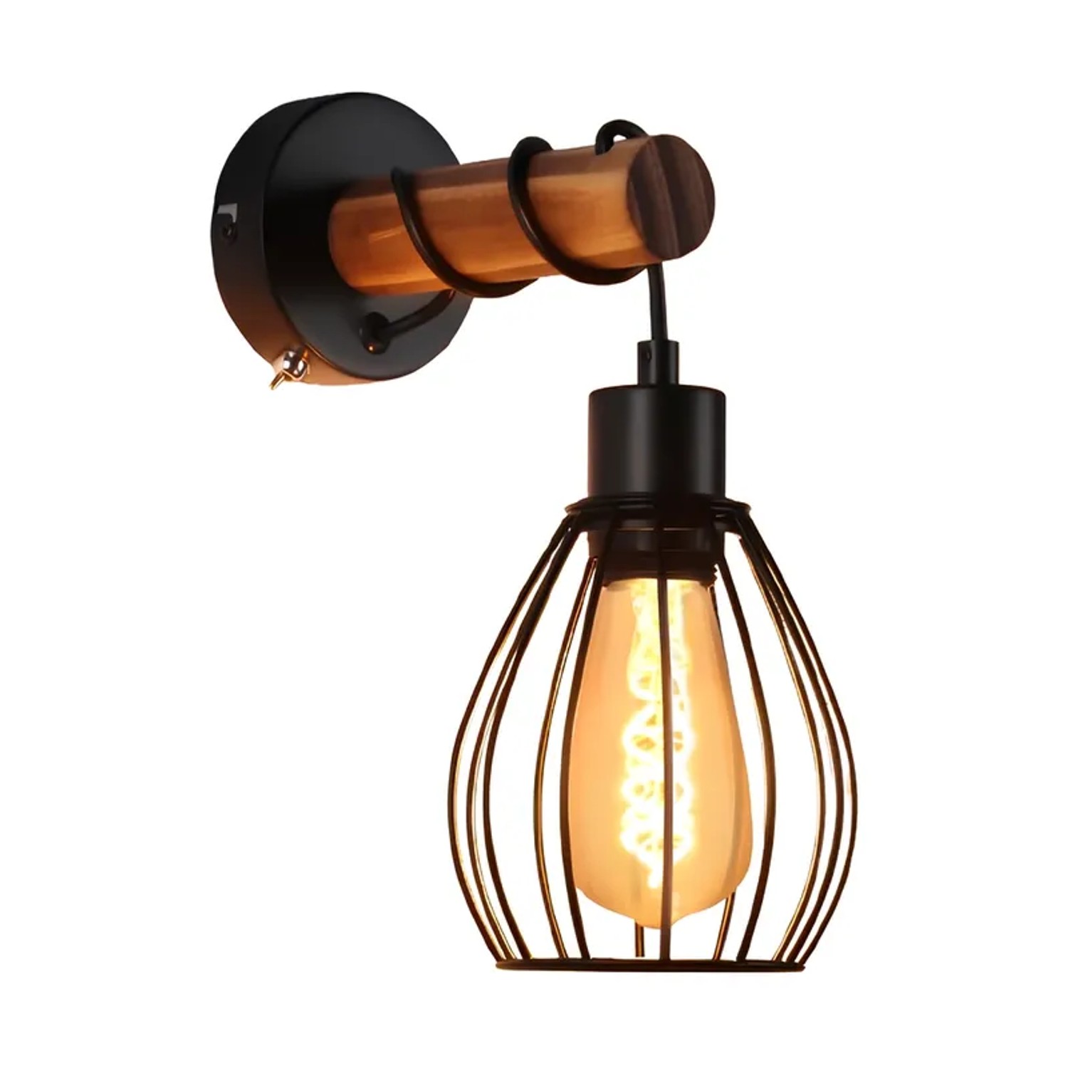 ZMH Wandleuchte Holz 1-flammig E27 Schwarz L 14cm Vintage Industrie