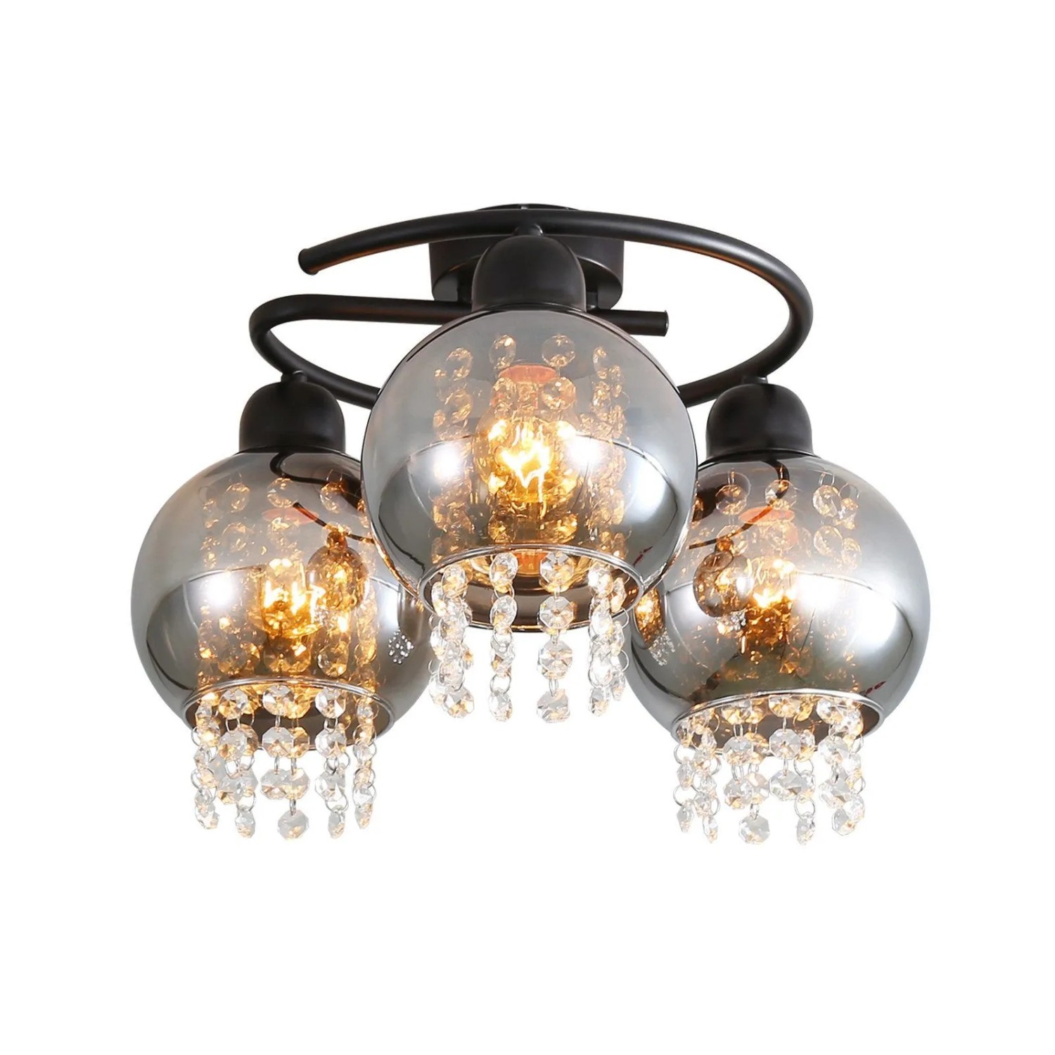 ZMH Deckenleuchte 3-flammig E27 Glas Flurlampe Rauchgrau Kristall Modern