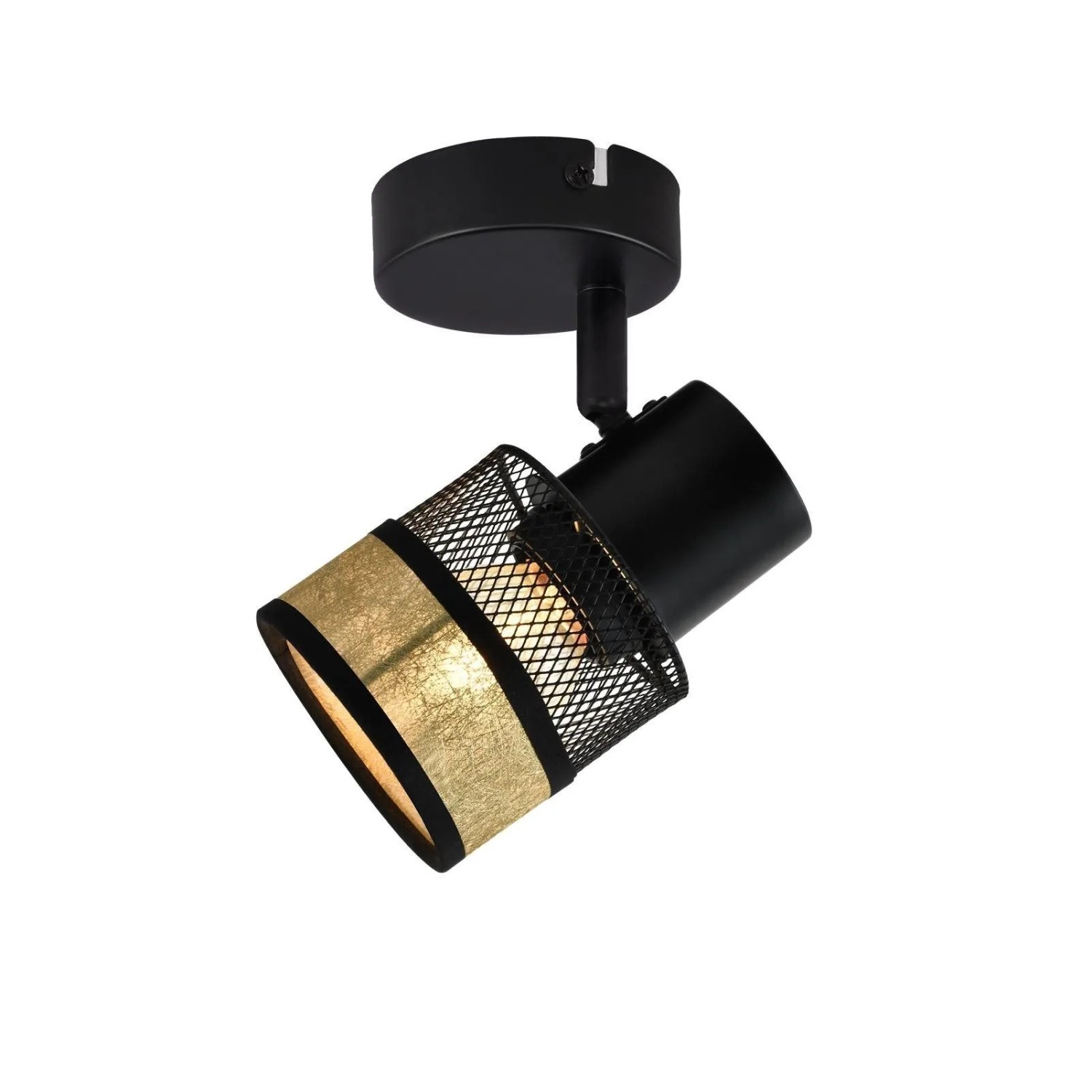 ZMH Deckenstrahler 1-Flammig Schwarz mit Goldstoffschirm E27 LED 40W 330° Schwenkbar
