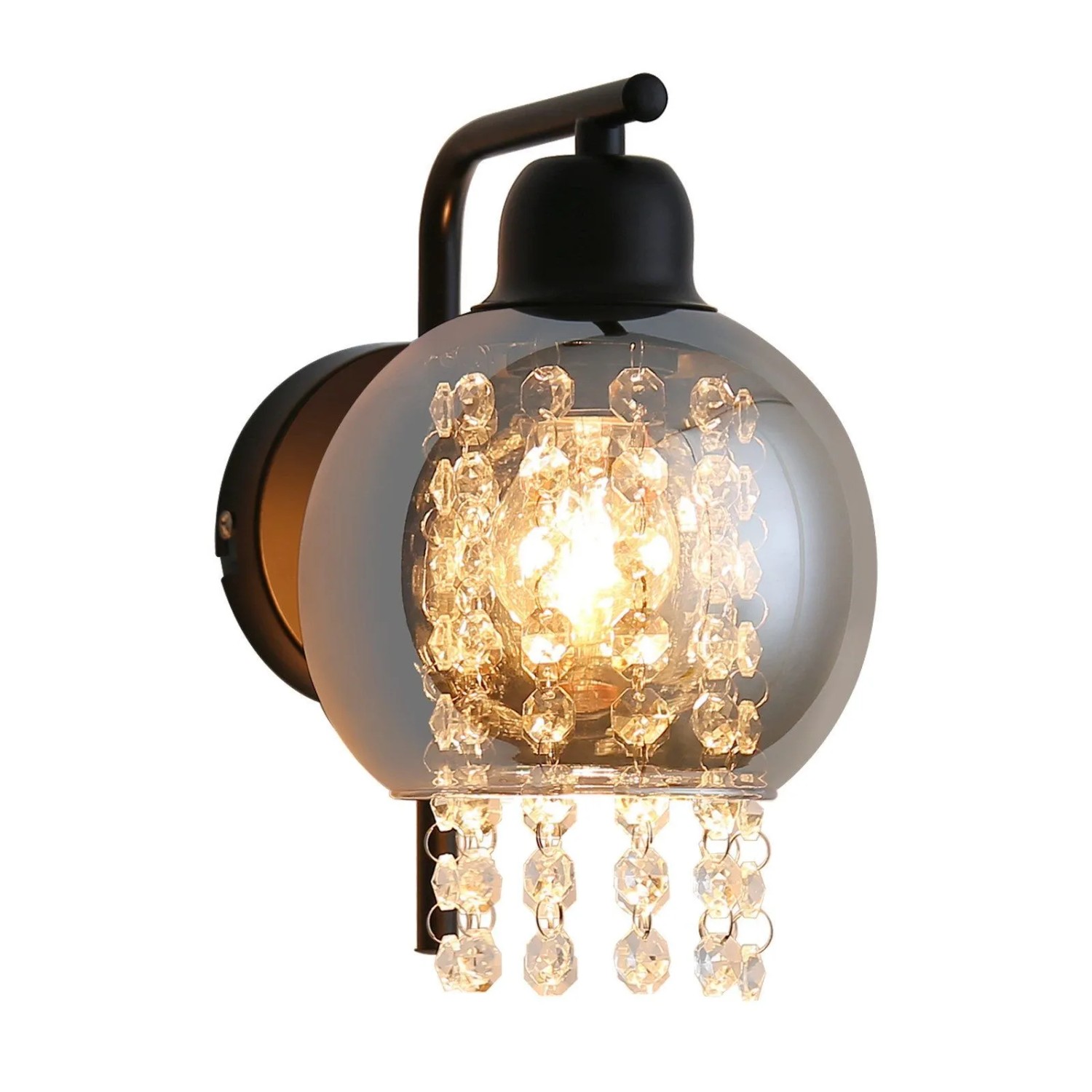 ZMH Wandleuchte 1-flammig E27 Kristall Glas Schwarz Modern Max 40W