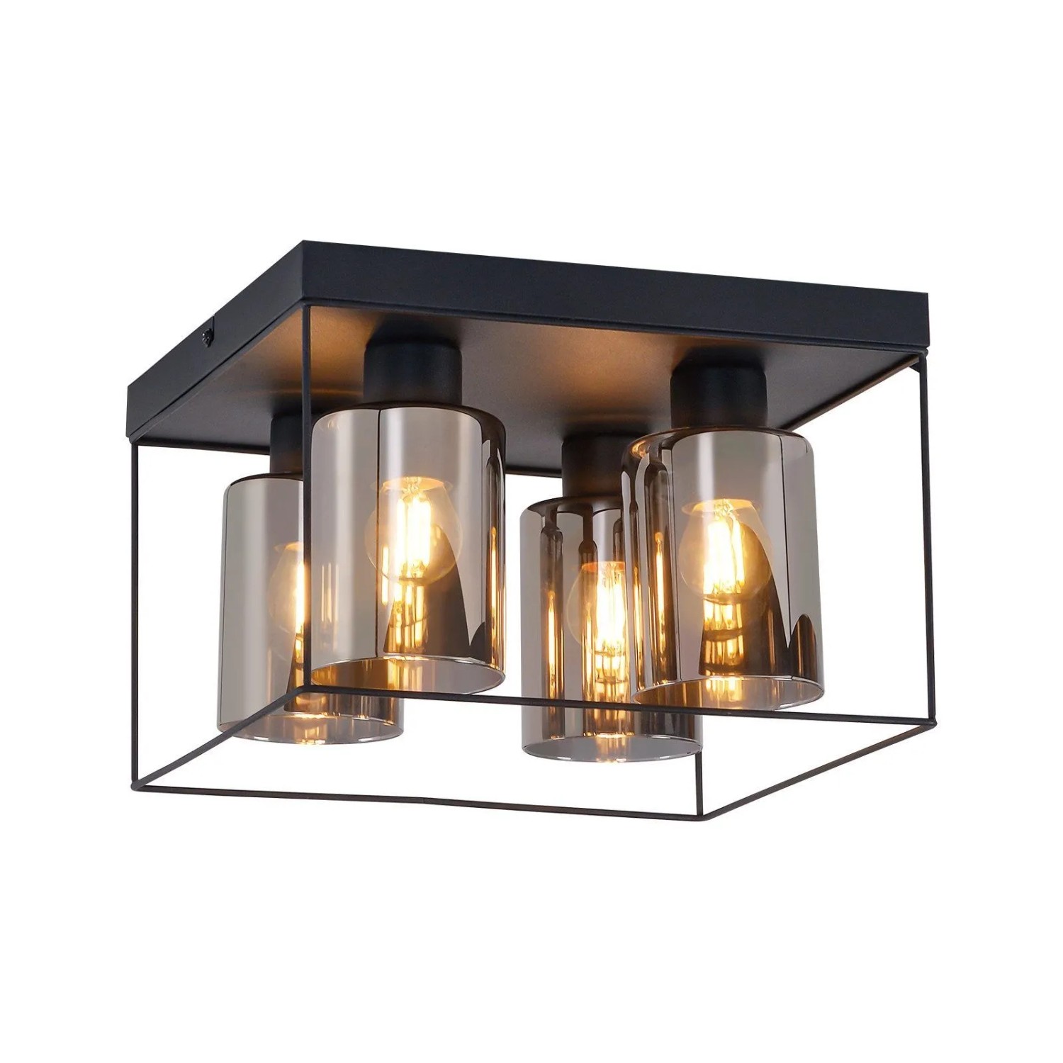 ZMH Deckenleuchte Glas 4-flammig E27 Vintage Mit Schwarz Metall Industrial
