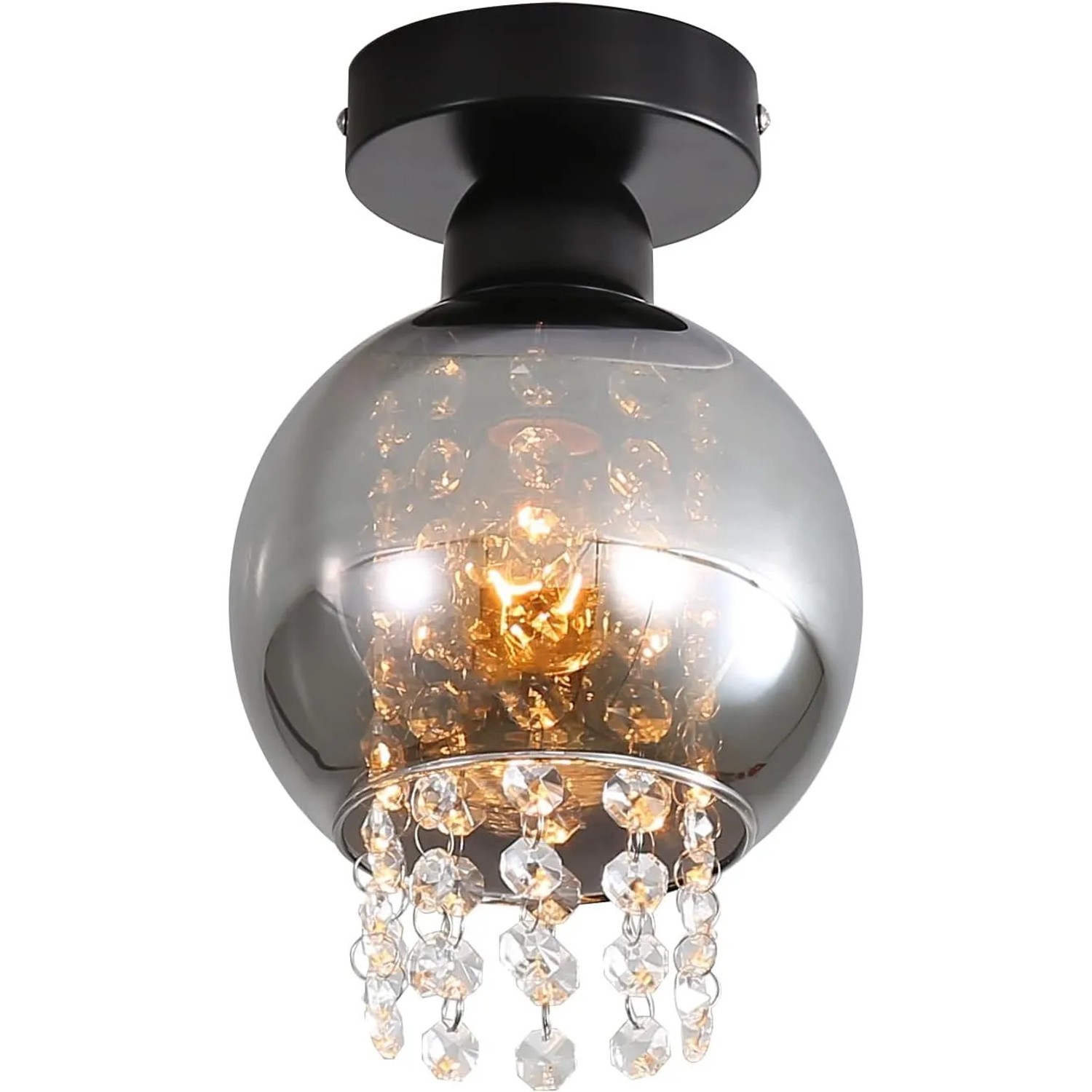 ZMH Deckenleuchte 1-flammig E27 Glas Flurlampe Rauchgrau Kristall Modern
