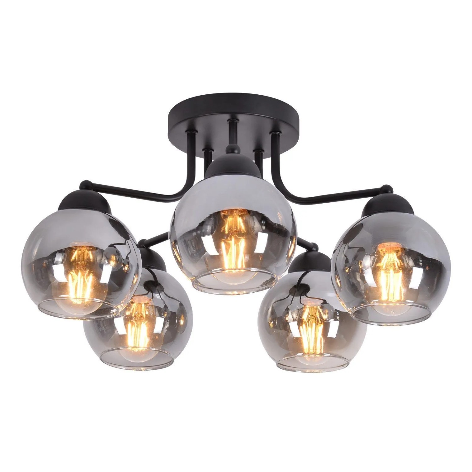 ZMH Deckenleuchte Glas Vintage E27 Schwarz 5-flammig Industrial Metall Ohne Leuchtmittel