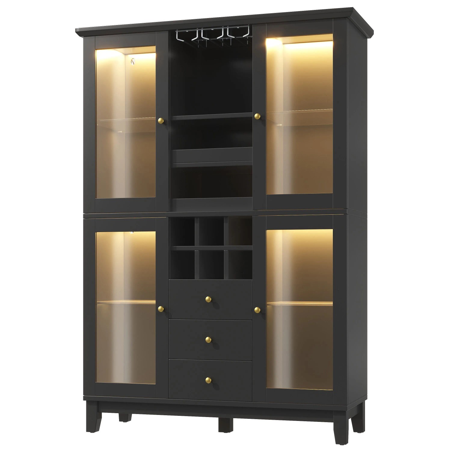 okwish Weinschrank mit App LED Beleuchtung Flaschenhalter Küche 180.5x120x40cm Schwarz
