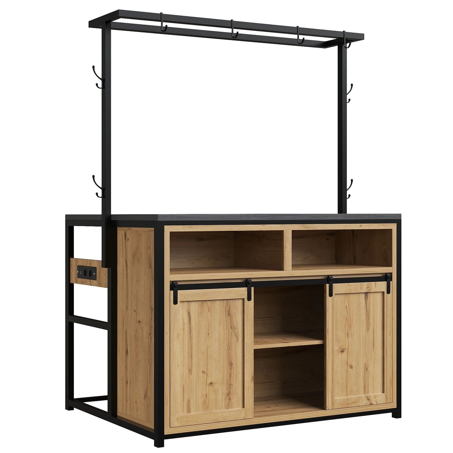 okwish Küchenschrank mit Arbeitsplatte Stromanschluss Küche 107x62x183cm Natur