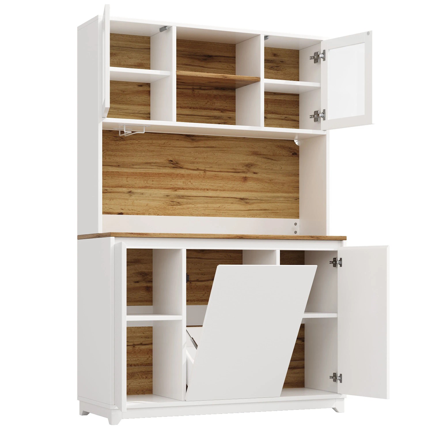 okwish Küchenschrank mit Acryltüren LED Beleuchtung Küche 120x40x180cm Weiß