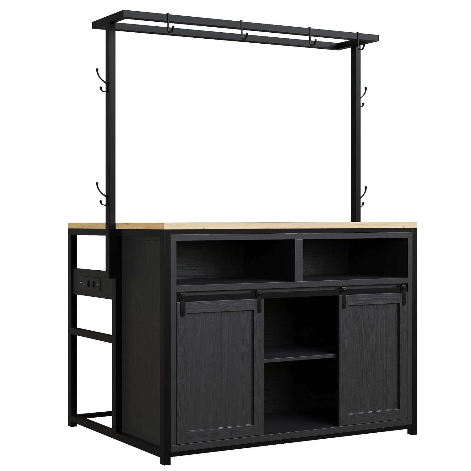 okwish Küchenschrank mit Arbeitsplatte Stromanschluss Küche 107x62x183cm Schwarz