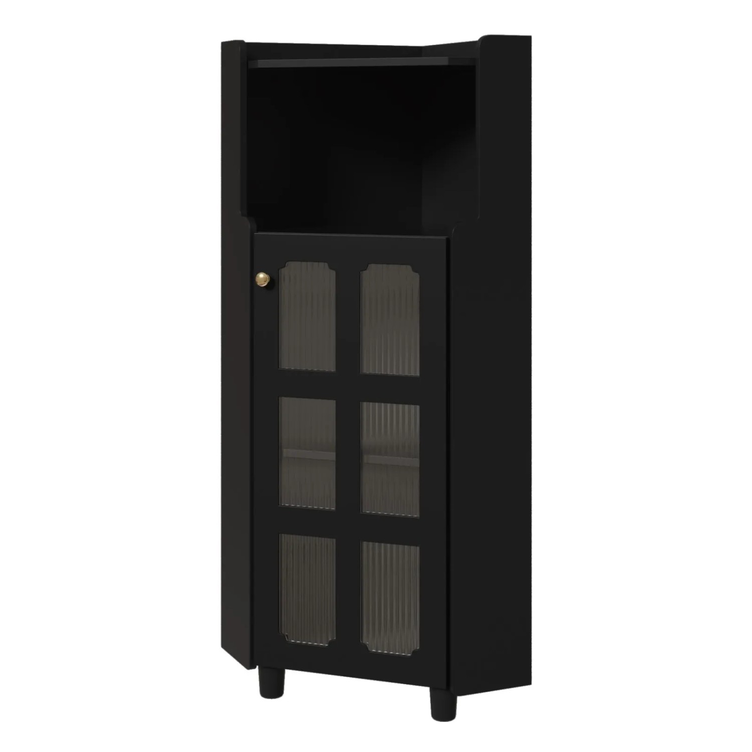 PXloue Eckschrank mit LED Beleuchtung 63cm Eckkommode mit Glasfront Schwarz