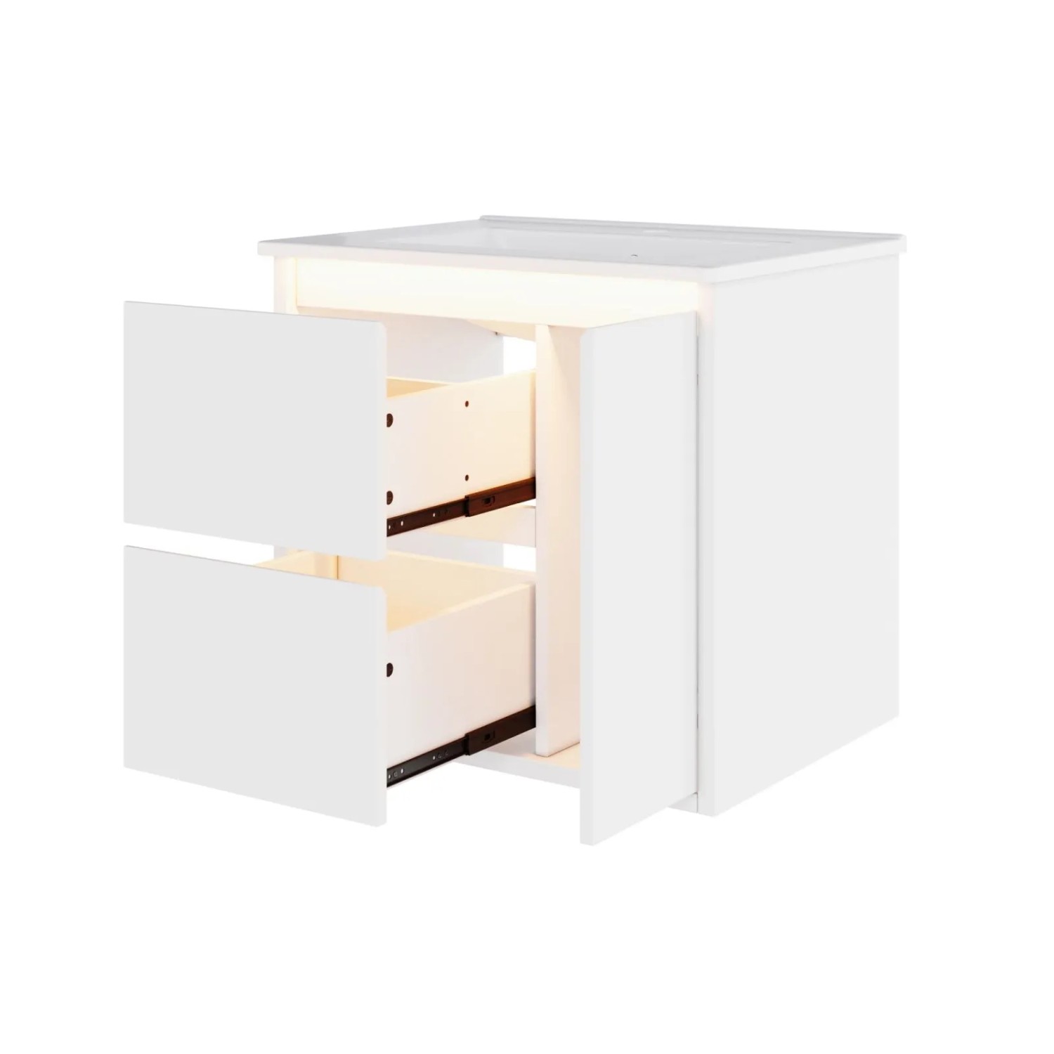 PXloue Waschtisch mit Unterschrank 61cm Wandhängend Badmöbel Set Keramik Waschbecken mit LED