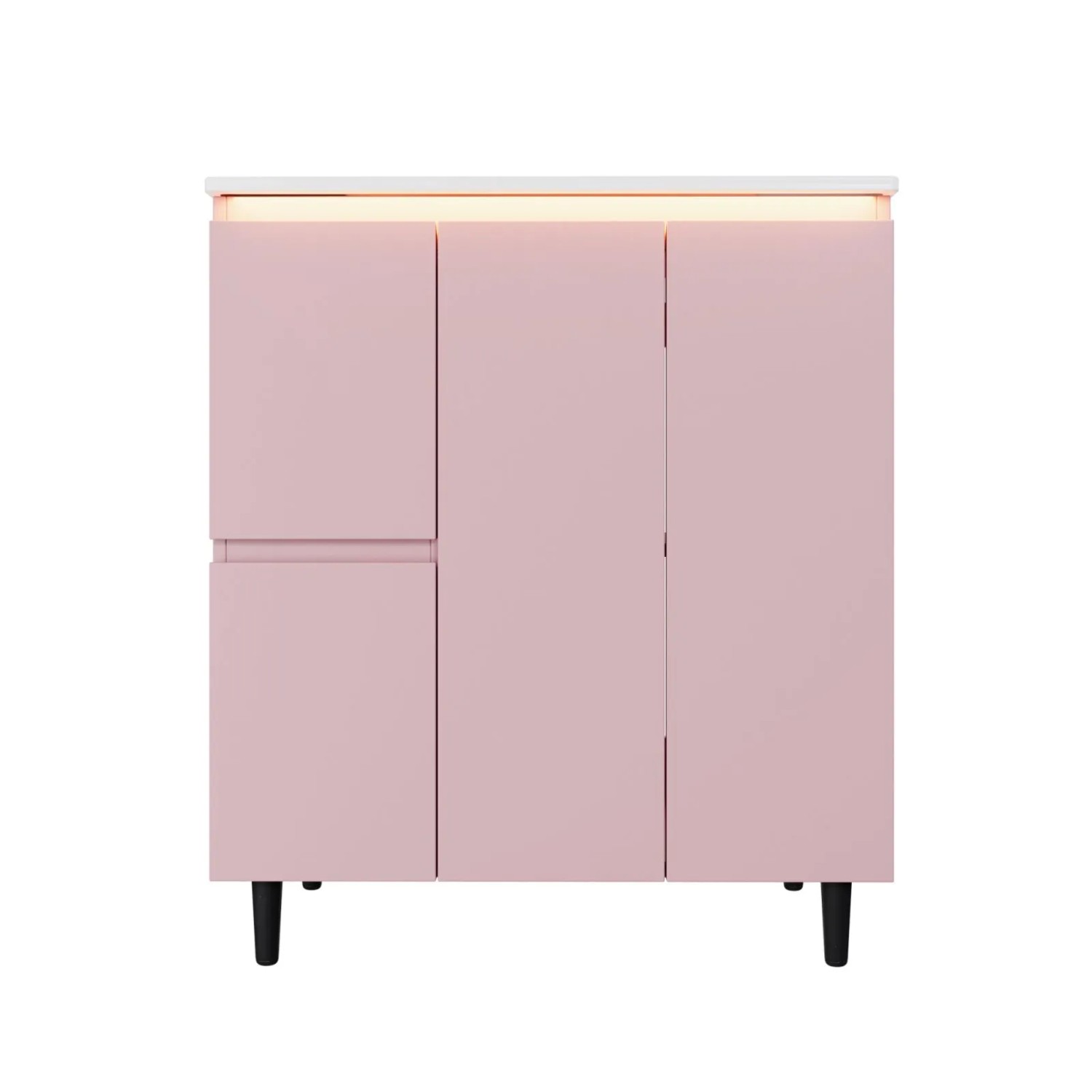 PXloue Waschbeckenunterschränke Freistehend Badmöbel Set mit Waschbecken LED Sensor SoftClose und Schubladen Rosa