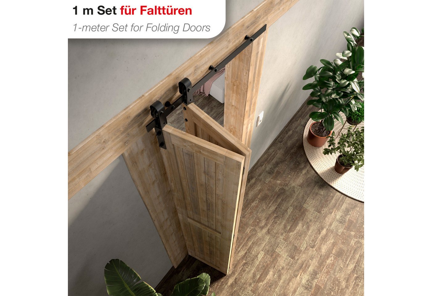 SOTECH Falt Schiebetürbeschlag LOUNGE Aus Stahl mit 1 m Schiene für Einflügelige Falttür Seitliche Montage