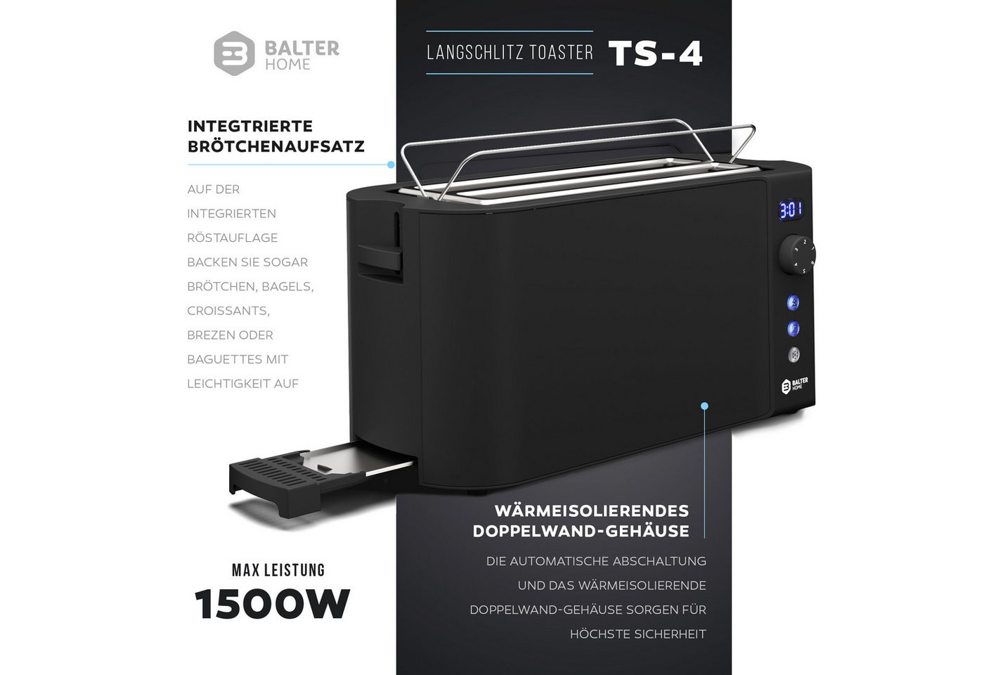 Balter Toaster TS-04-LCD Schwarz Langschlitz Bild 3