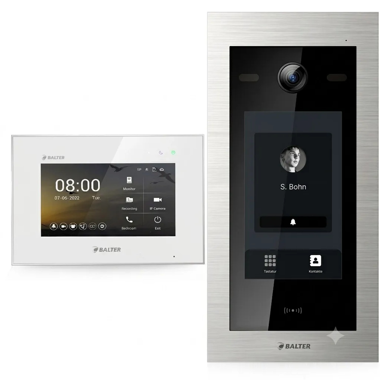 Balter EVO HD Touch Video-Türsprechanlage mit Touchscreen und RFID für Einfamilienhaus mit 1x 7 Zoll Monitor Silber-Weiß