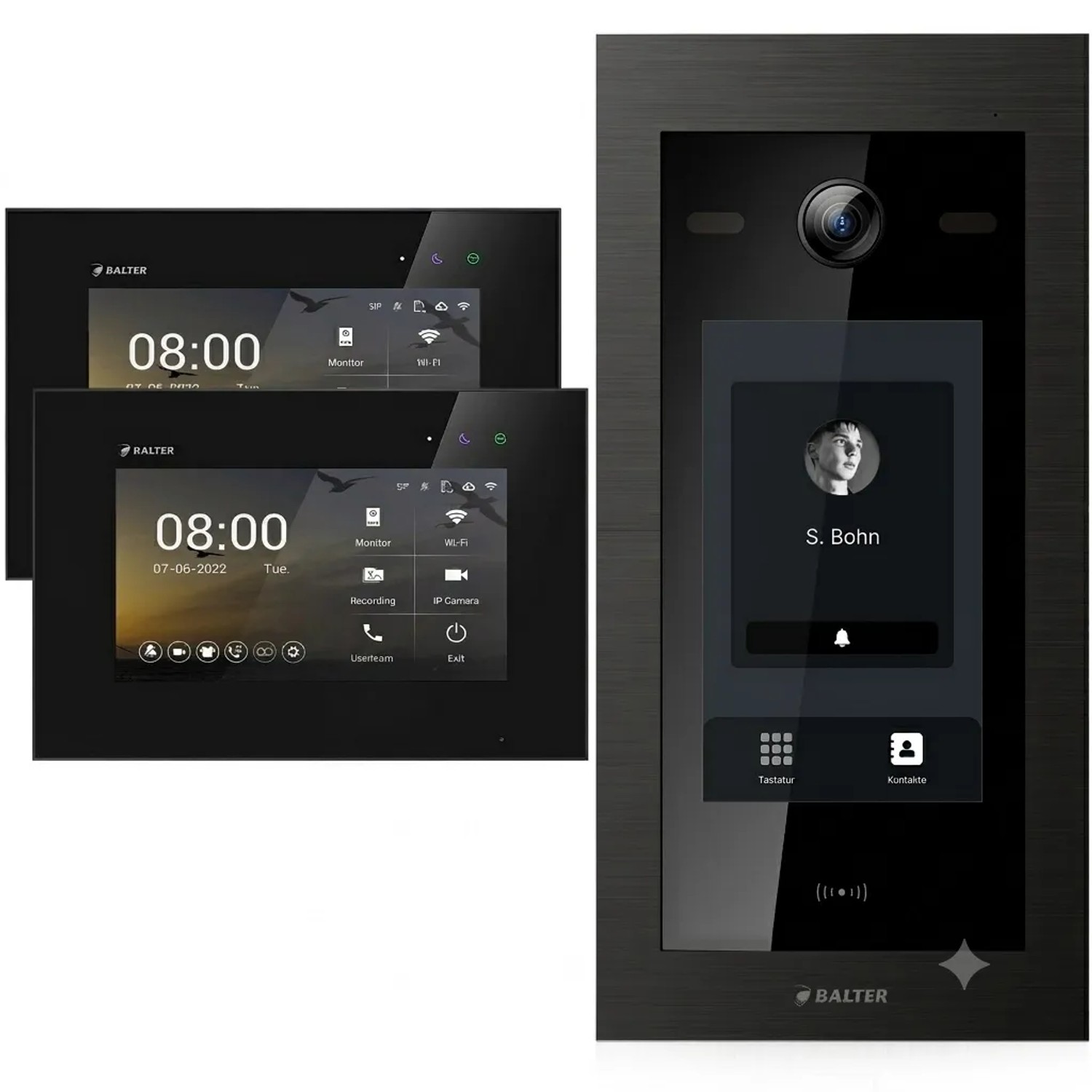 Balter EVO HD Touch Video-Türsprechanlage mit Touchscreen und RFID für Einfamilienhaus mit 2x 7 Zoll Monitor Schwarz