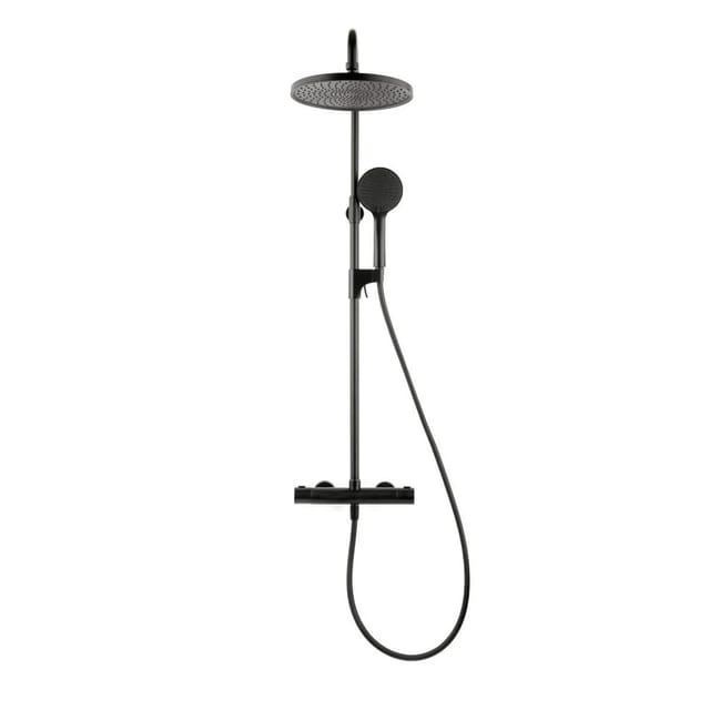 Swiss Aqua Technologies Duschsystem Rainbrause Duscharmatur Regendusche 25,4CM mit Thermostatarmatur Schwarz Matt
