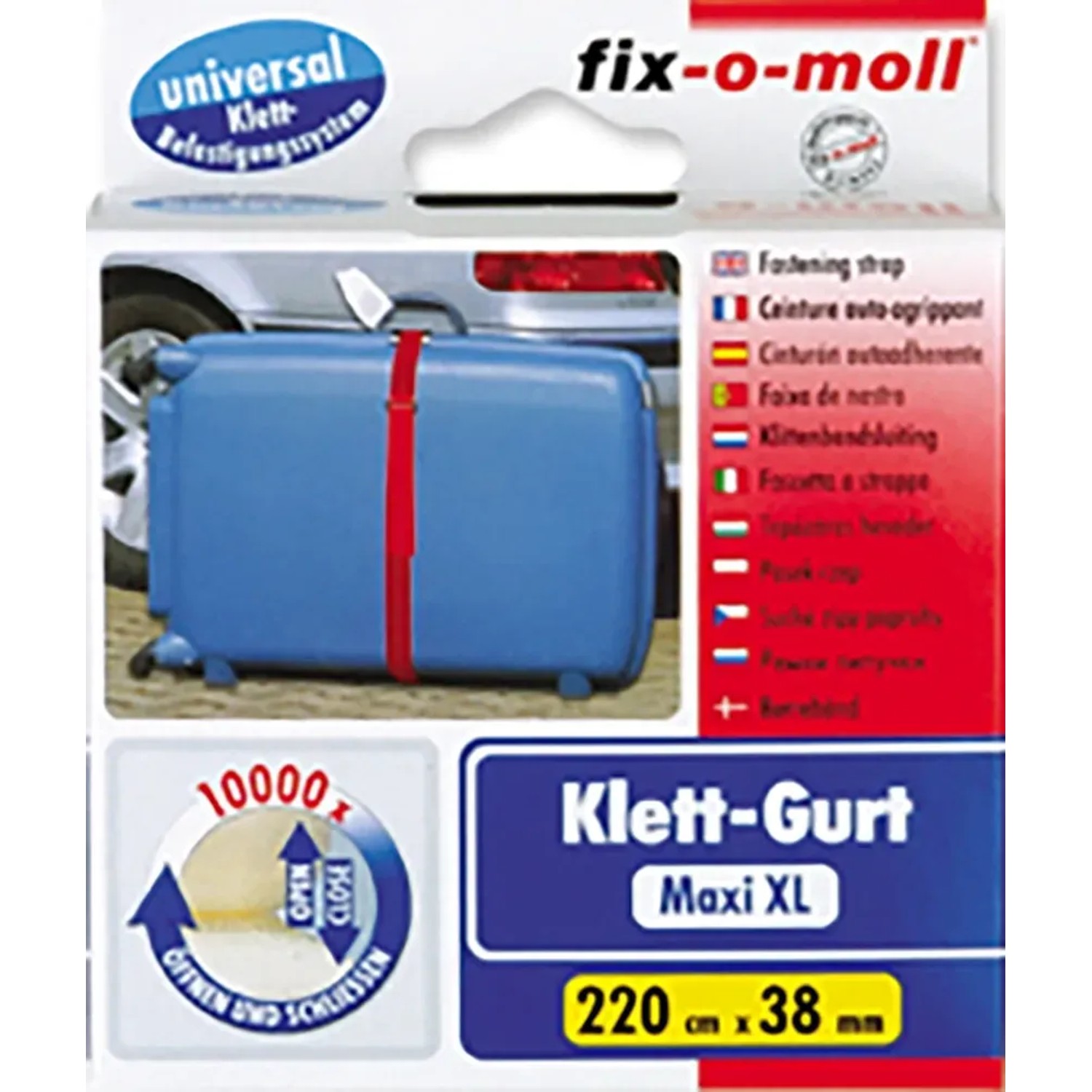 Fix-o-moll Klett-Gurt mit Öse Rot 220 cm x 38 mm