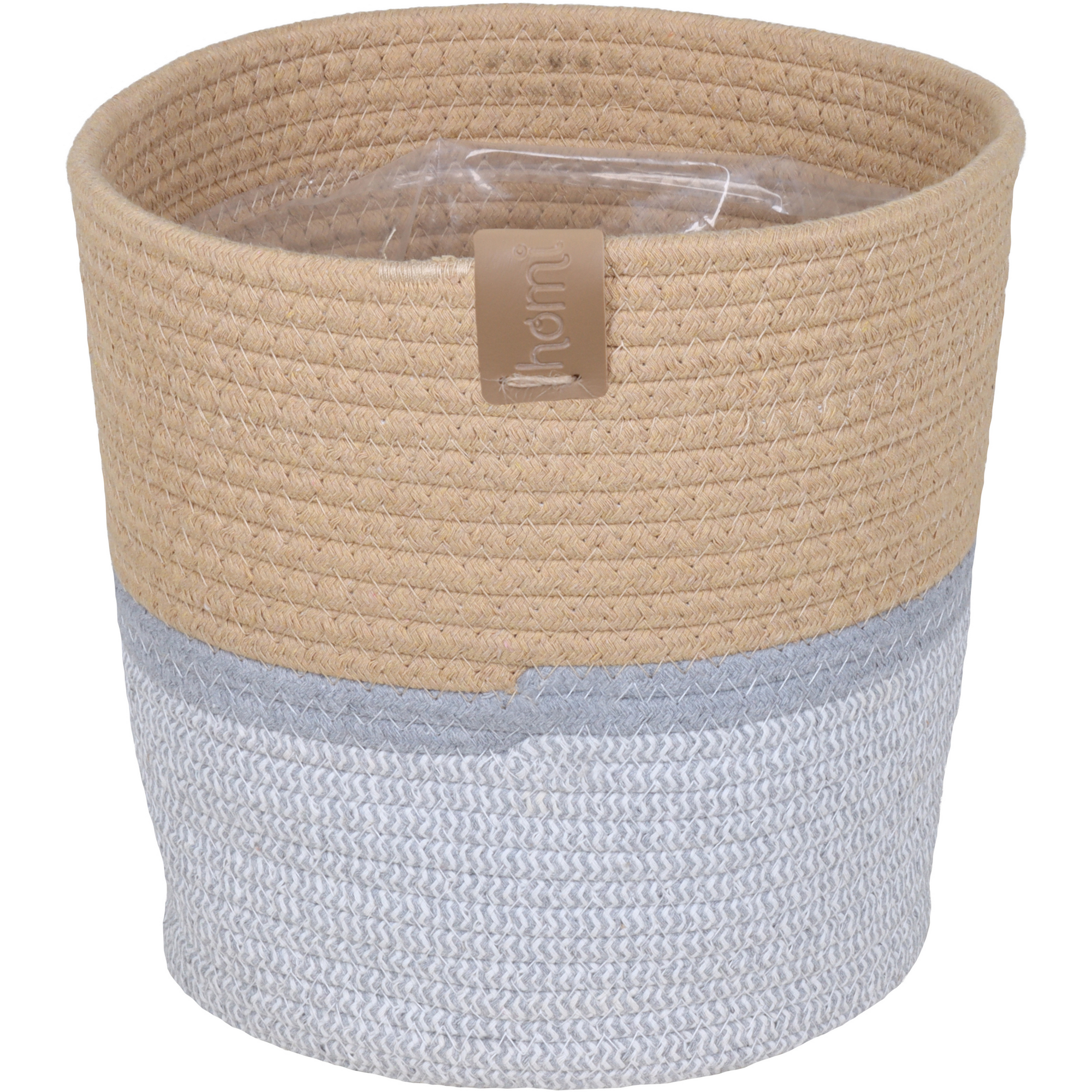 Baumwollkorb natur/grau homi-Logo mit Polybeutel Ø 31 x 27 cm