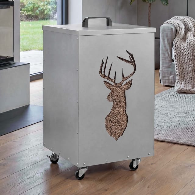 Pelletbehälter MCW-Q30 Hirsch, Pelletbox Aufbewahrungsbox für z.B. Tierfutter, Rollen Füße 65x36x36cm ~ weiß-hellgrau
