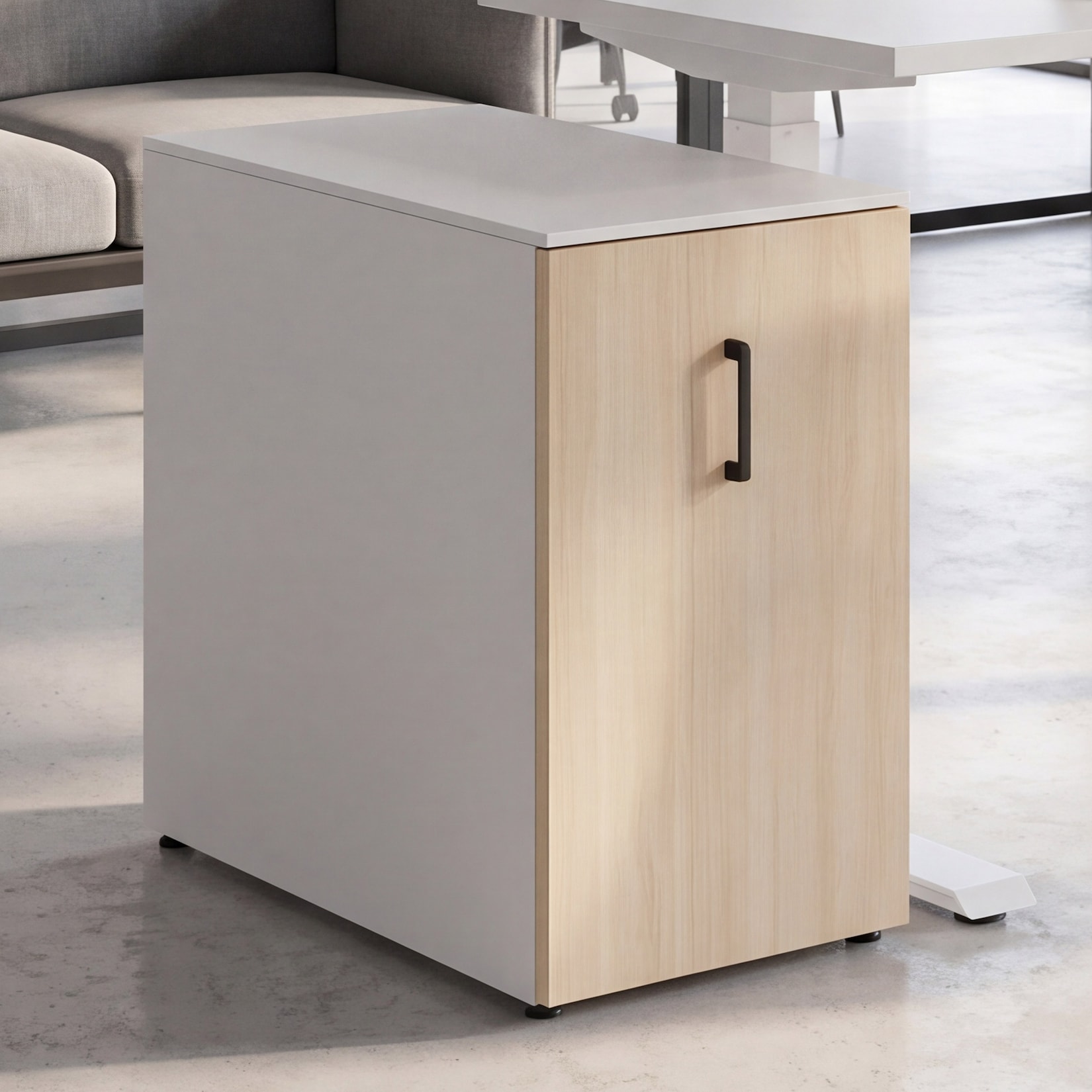 Aktenschrank MCW-Q27, Büroschrank Stahlschrank, Stützrad Staufächer, Metall 74x43x80cm ~ weiß, Holzfront