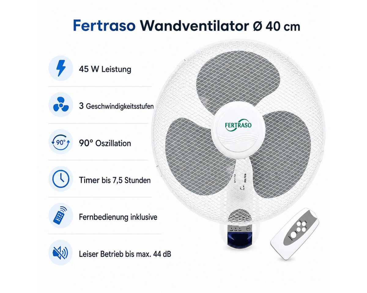 Fertraso Wandventilator 40 cm mit Fernbedienung Bild 2