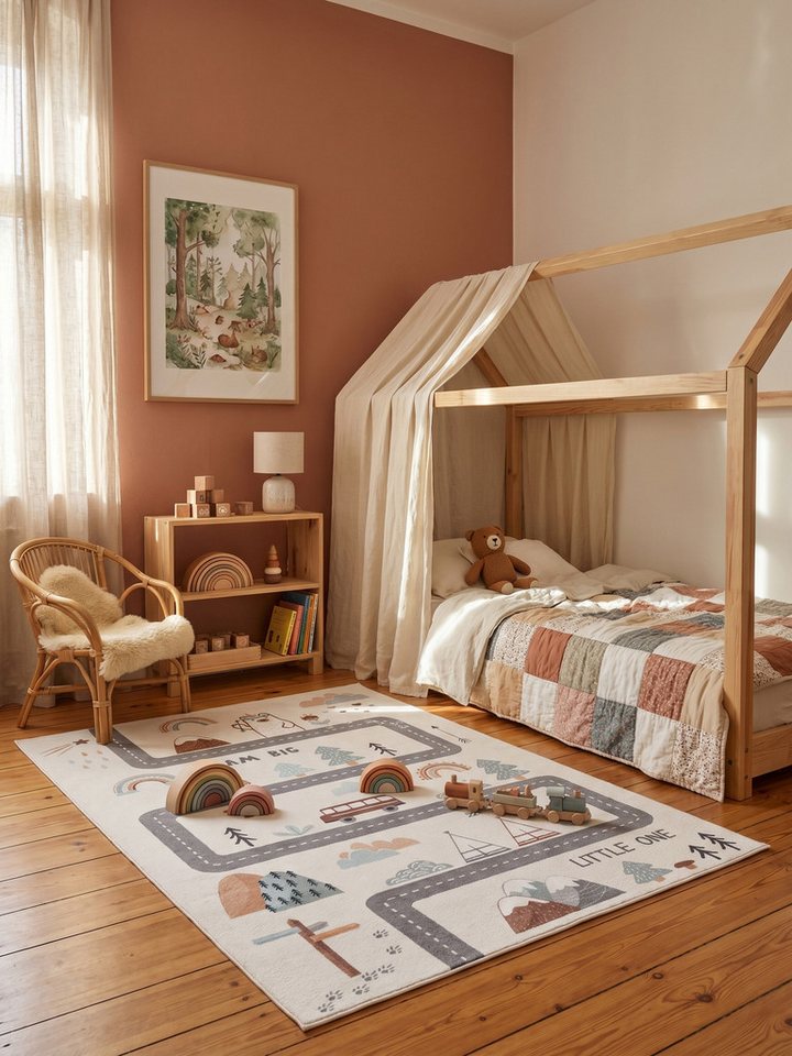 Kinderteppich Straßenkarte Abenteuer Creme 80x150 cm Waschbar Bild 2
