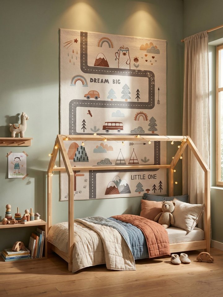 Kinderteppich Straßenkarte Abenteuer Creme 80x150 cm Waschbar Bild 3