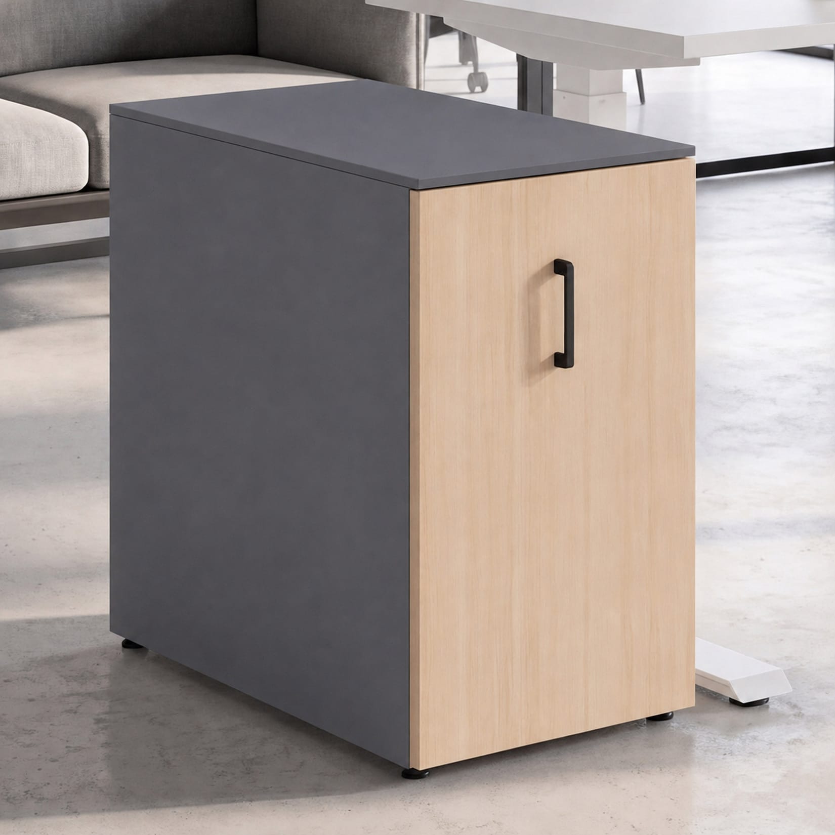 Aktenschrank MCW-Q27, Büroschrank Stahlschrank, Stützrad Staufächer, Metall 74x43x80cm ~ dunkelgrau, Holzfront