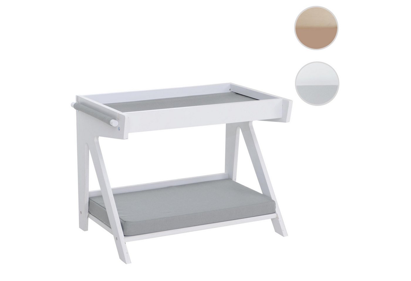 Tierbett MCW-Q63, für Haustiere Tierhaus Katzen-/Hundebett Haustierliege Holz MVG 45x61x38cm ~ weiß, Kissen grau Bild 3