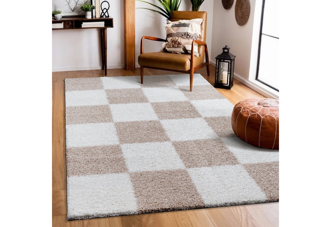 Sanat Hochflor-Teppich Milano 1250, auch als Läufer und in Rund, rechteckig, Höhe: 30 mm, Hochflor, Shaggy, Karo, Wohnzimmer, Schlafzimmer Bild 5