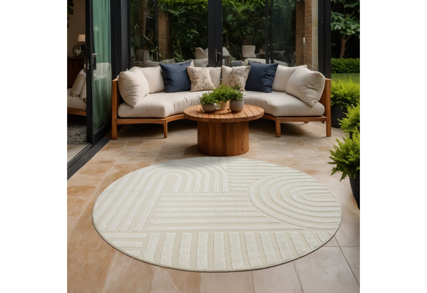 Sanat Teppich Berlin 1, rund, Höhe: 6 mm, In -und Outdoor geeignet, Außenbereich,Terasse, Balkon, modern Bild 5