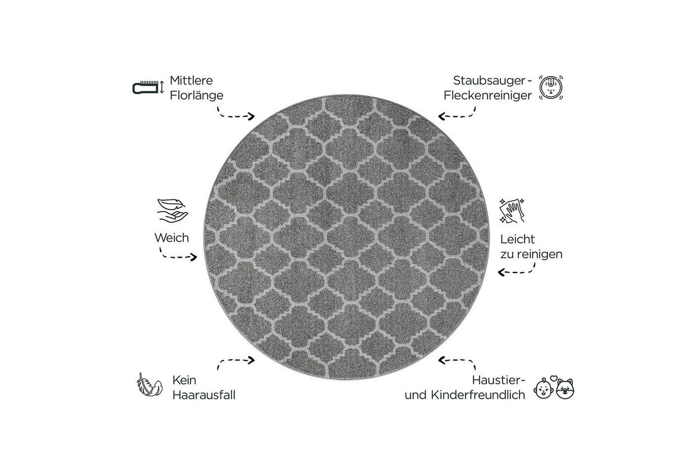 Sanat Teppich Boho 8202, auch als Läufer und in Rund, rund, Höhe: 10 mm, Kurzflor, robust, Boho, Scandic, für Fussbodenheizung geeignet