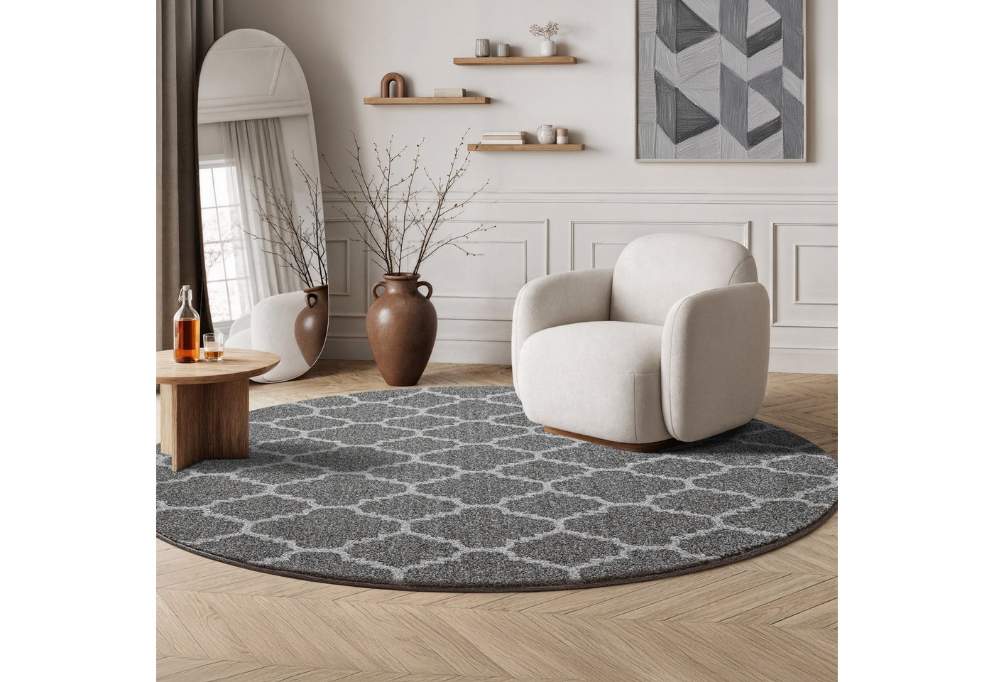 Sanat Teppich Boho 8202, auch als Läufer und in Rund, rund, Höhe: 10 mm, Kurzflor, robust, Boho, Scandic, für Fussbodenheizung geeignet Bild 2