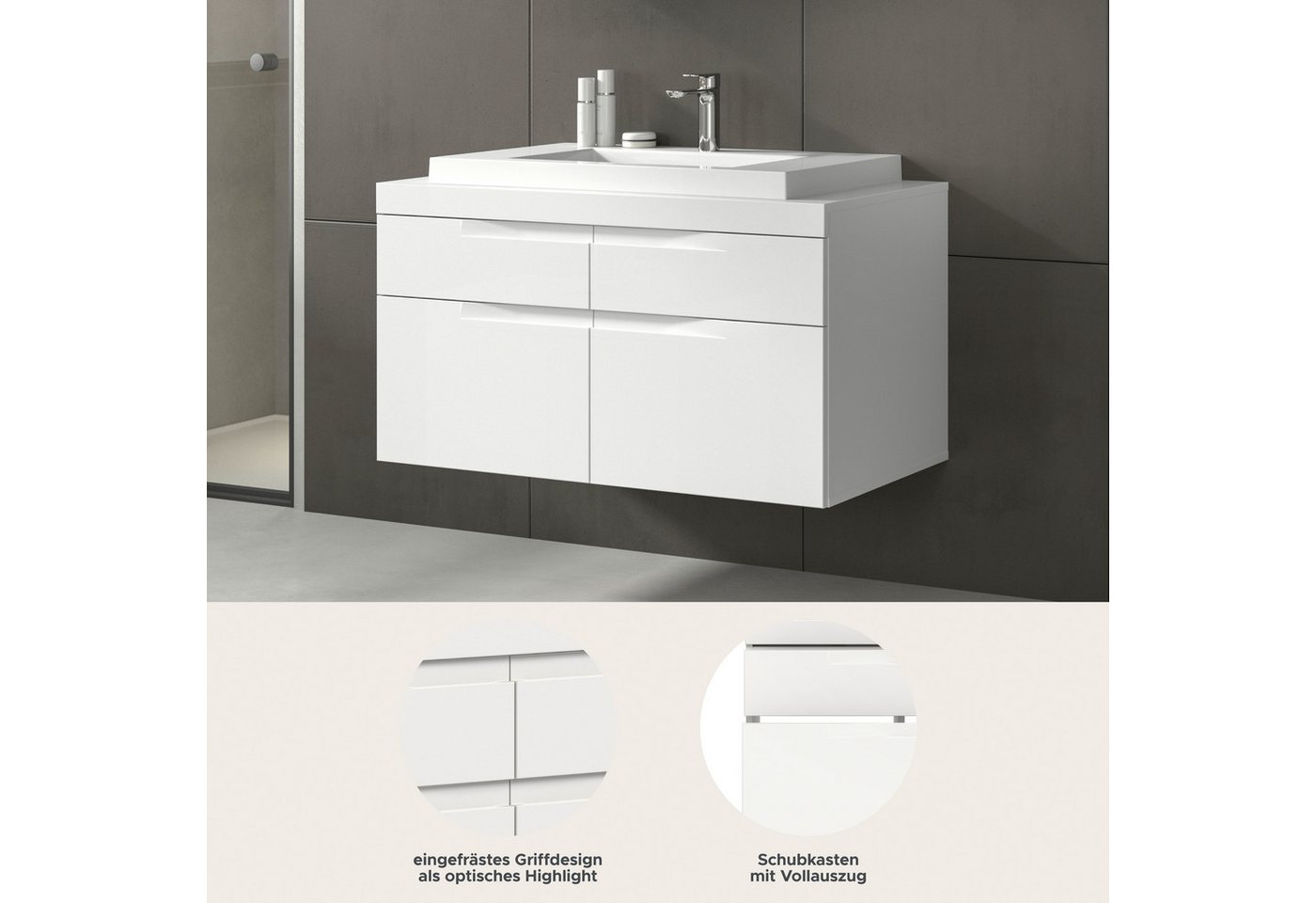 OTTO home Waschtisch MAOI, inklusive Mineralguss-Aufsatzwaschbecken, Breite 100cm (4 Schubkästen mit Vollauszug), Waschbecken, Waschbeckenschrank, Kommode, Badunterschrank