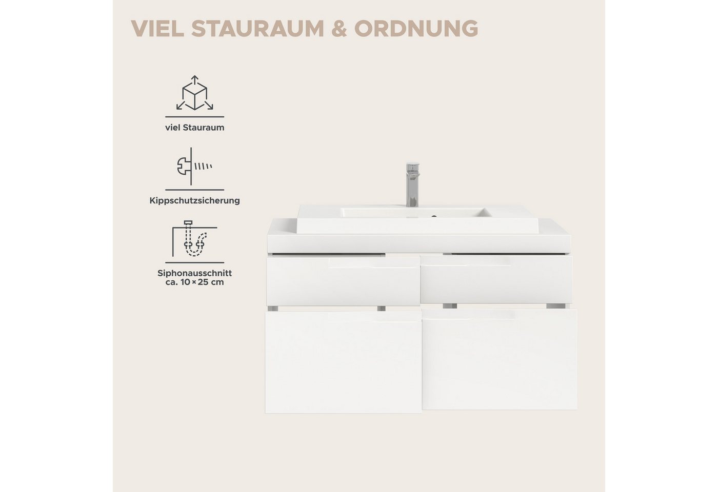 OTTO home Waschtisch MAOI, inklusive Mineralguss-Aufsatzwaschbecken, Breite 100cm (4 Schubkästen mit Vollauszug), Waschbecken, Waschbeckenschrank, Kommode, Badunterschrank Bild 2