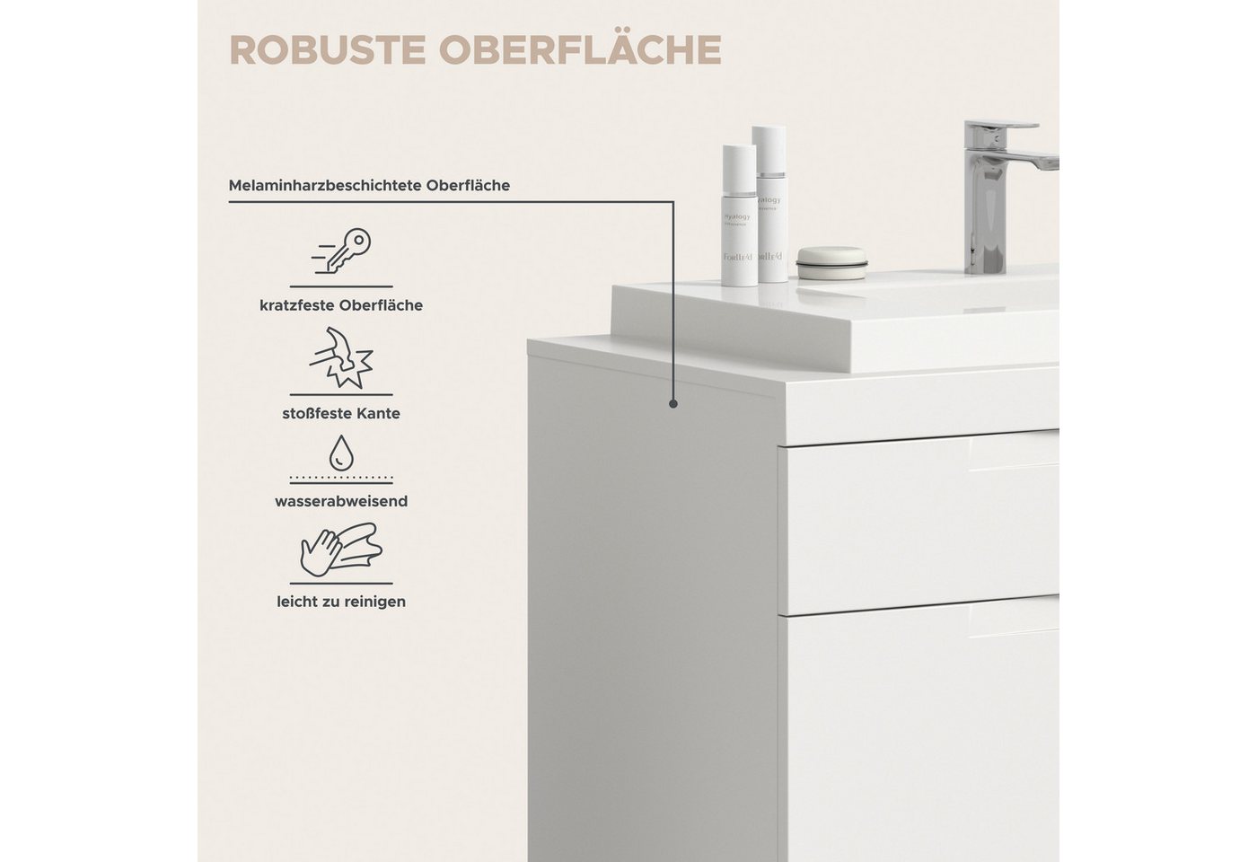 OTTO home Waschtisch MAOI, inklusive Mineralguss-Aufsatzwaschbecken, Breite 100cm (4 Schubkästen mit Vollauszug), Waschbecken, Waschbeckenschrank, Kommode, Badunterschrank Bild 3