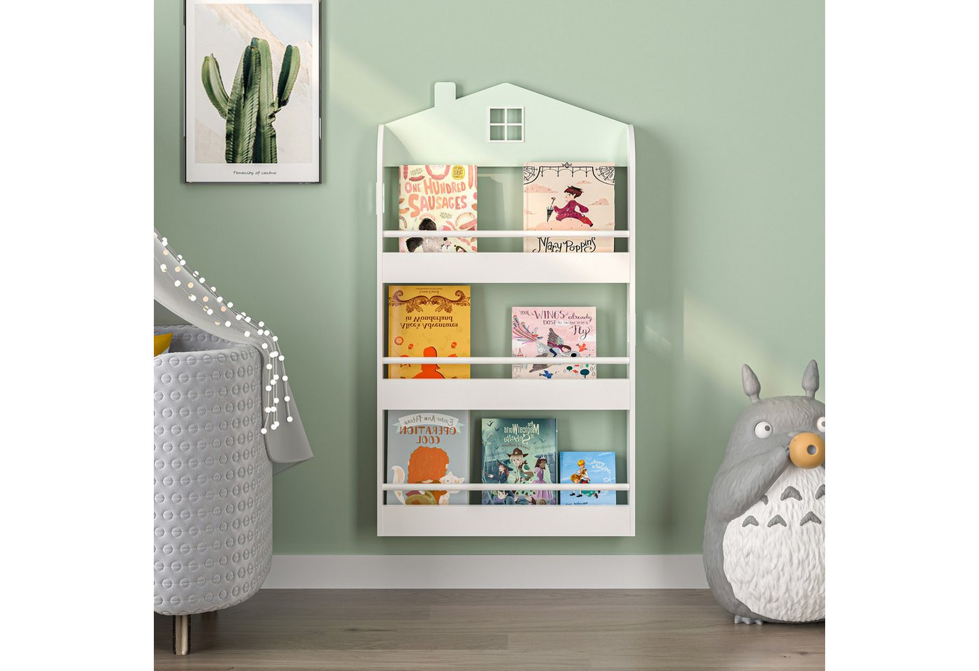 en.casa Kinderregal, »Vipsali« in Hausdesign 106 x 60 x 12 cm Mintgrün / Weiß Bild 3